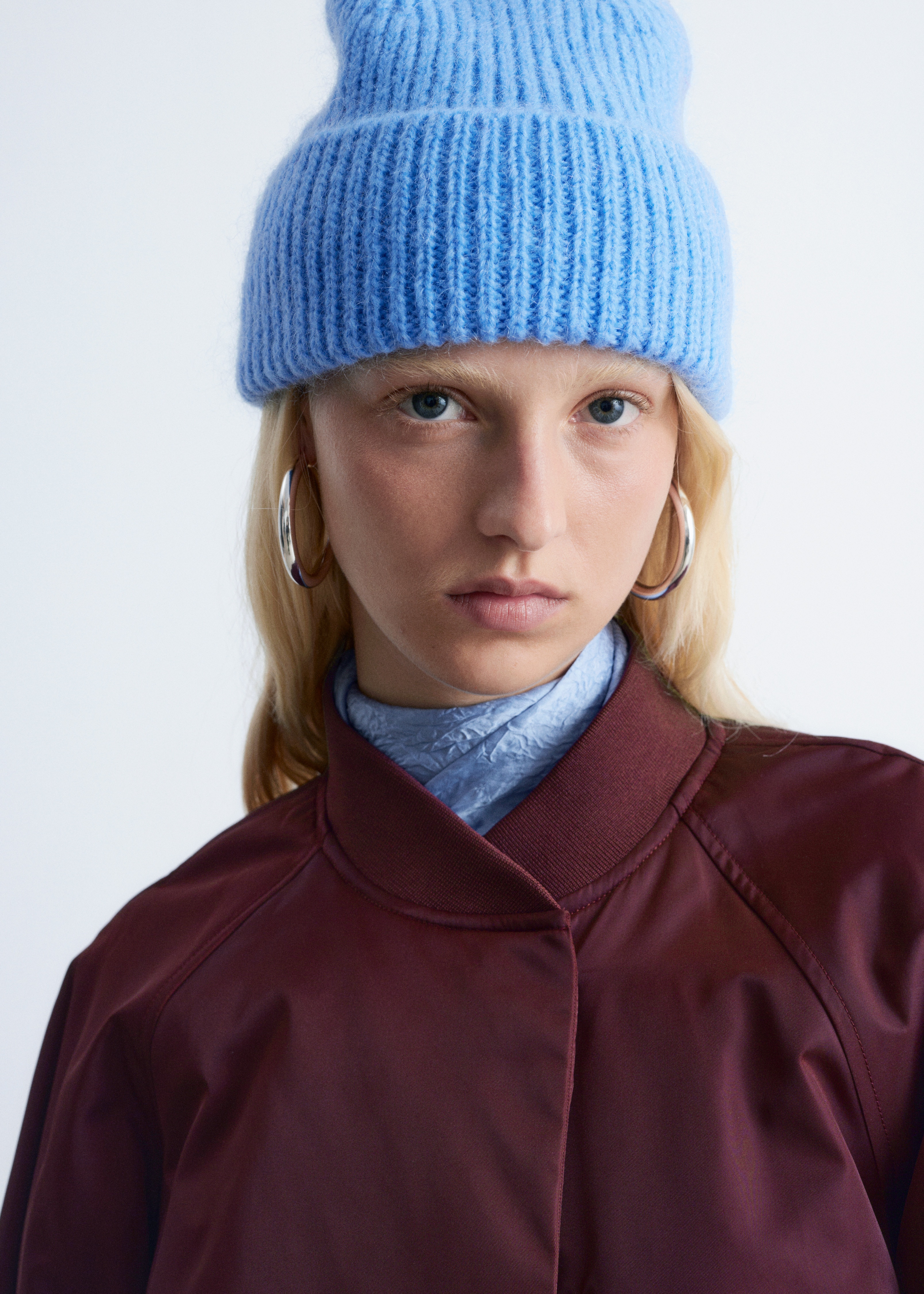 Czapka z mieszanki z wełną - Przydymiony niebieski/Szary melanż/Mahoniowy/Czerwony/Czarny/Różowy/Cytrynowy