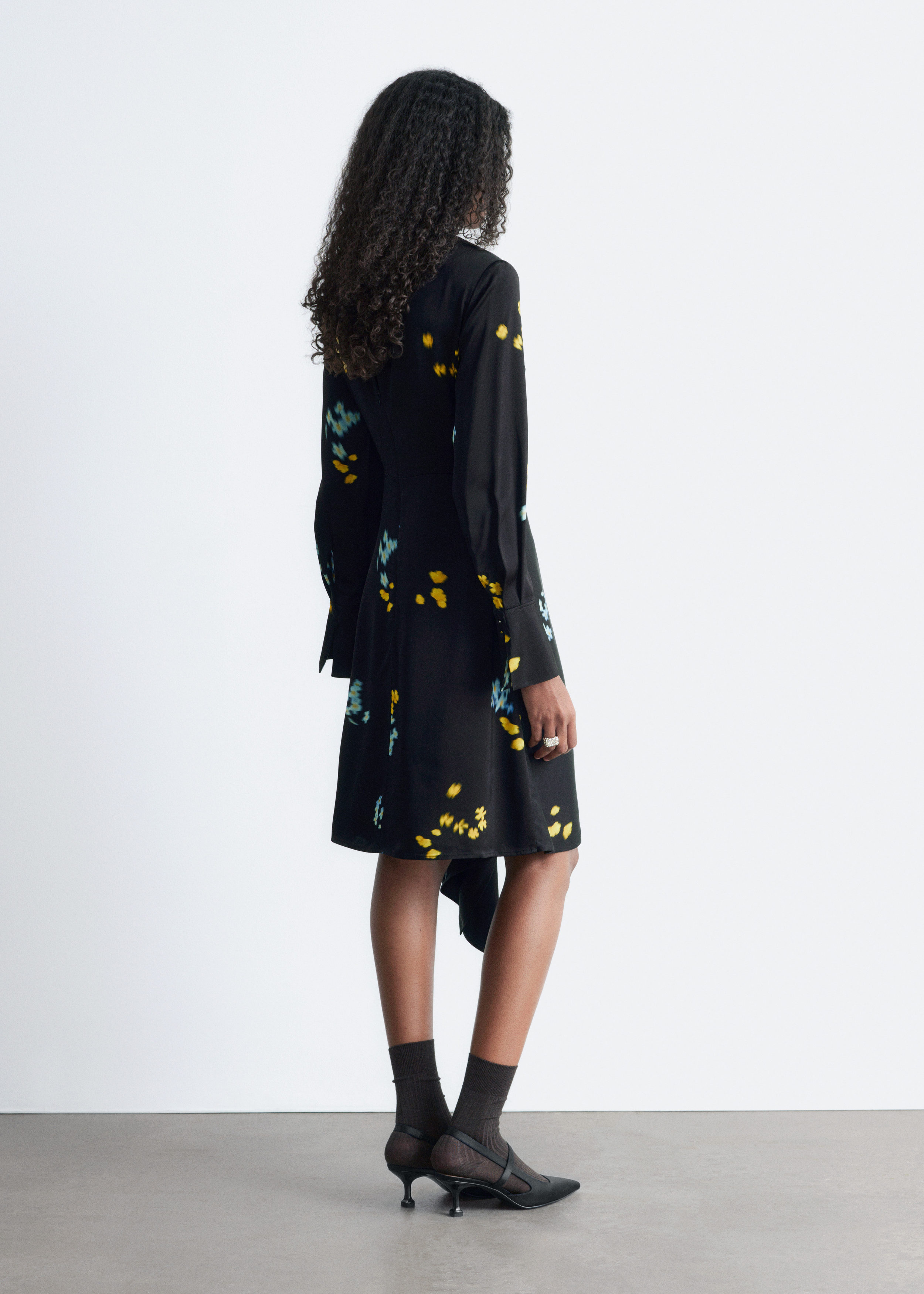 Asymmetric Long-Sleeve Mini Dress - Black/Floral - & Other Stories US