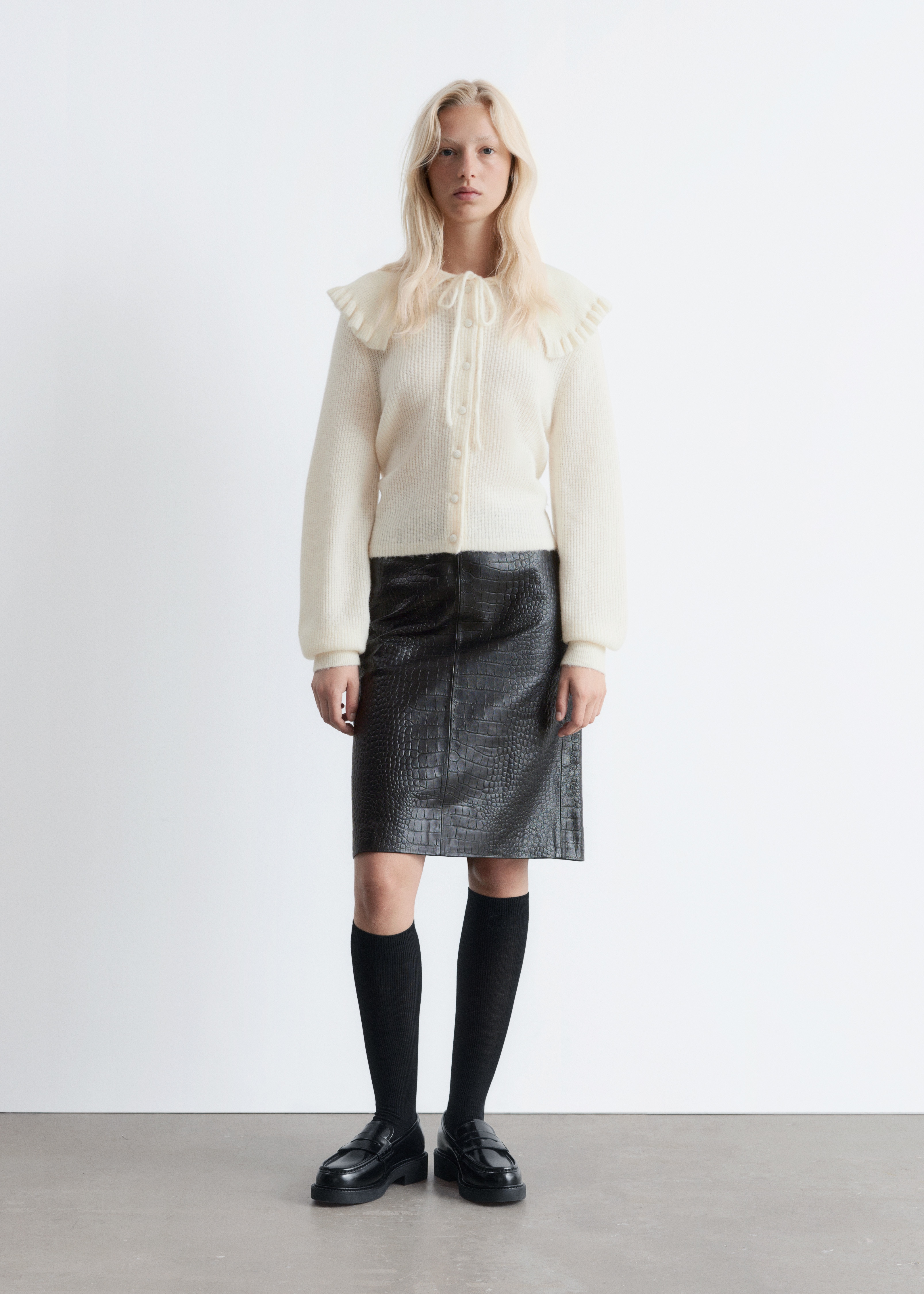 Cardigan din Amestec de Alpaca - Alb/Galben Deschis