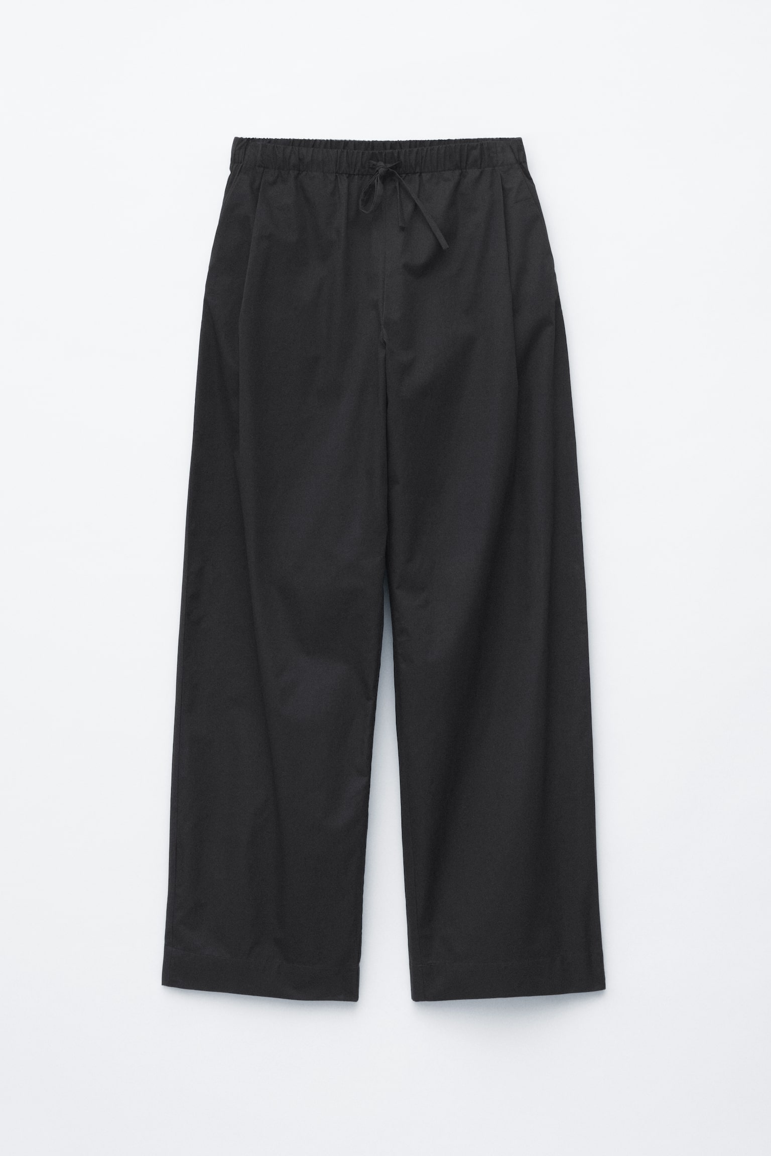 Calças de sarja de algodão com cordão - Preto/Bege - 1