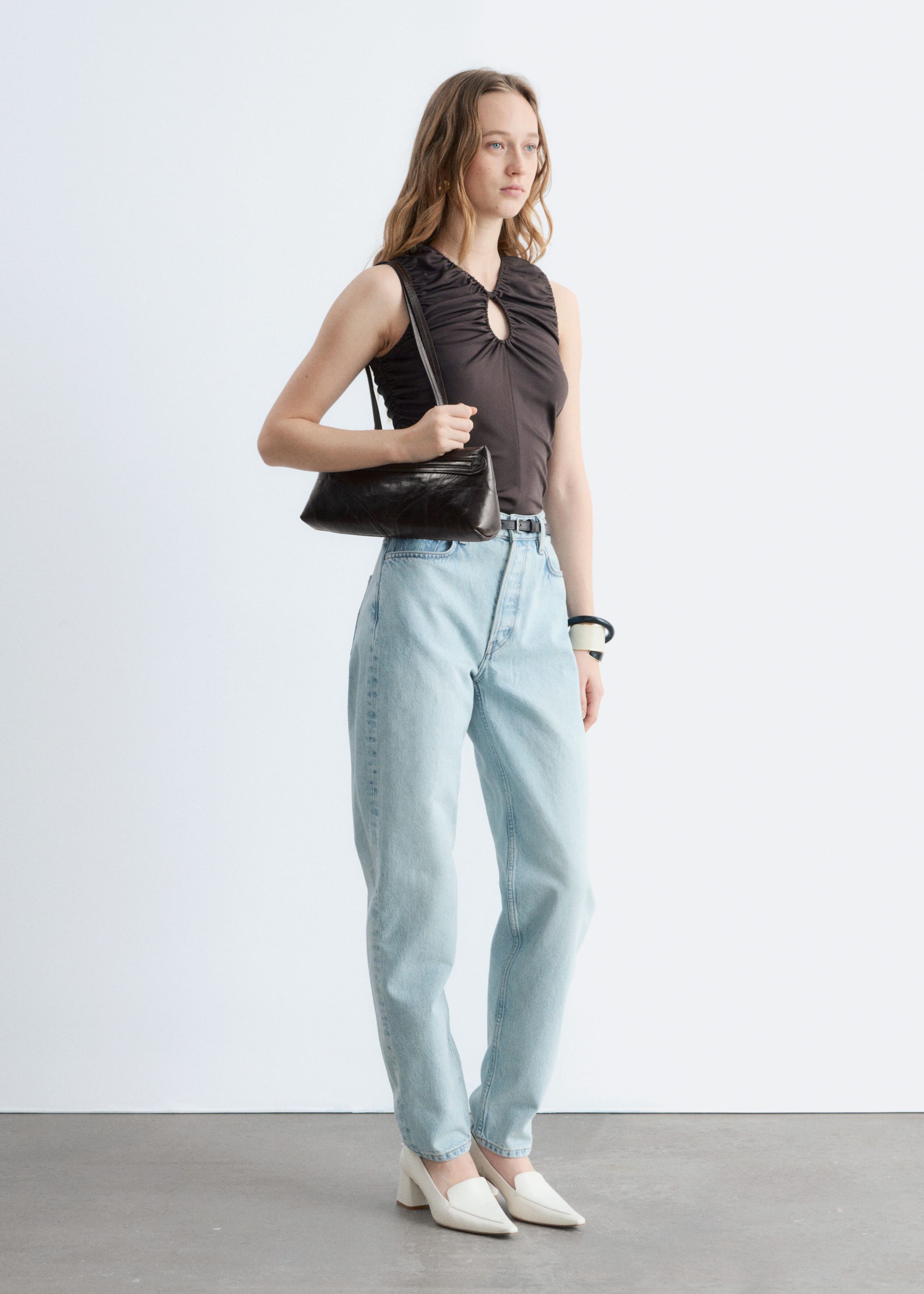 Image of Ruched Keyhole-Neck Top