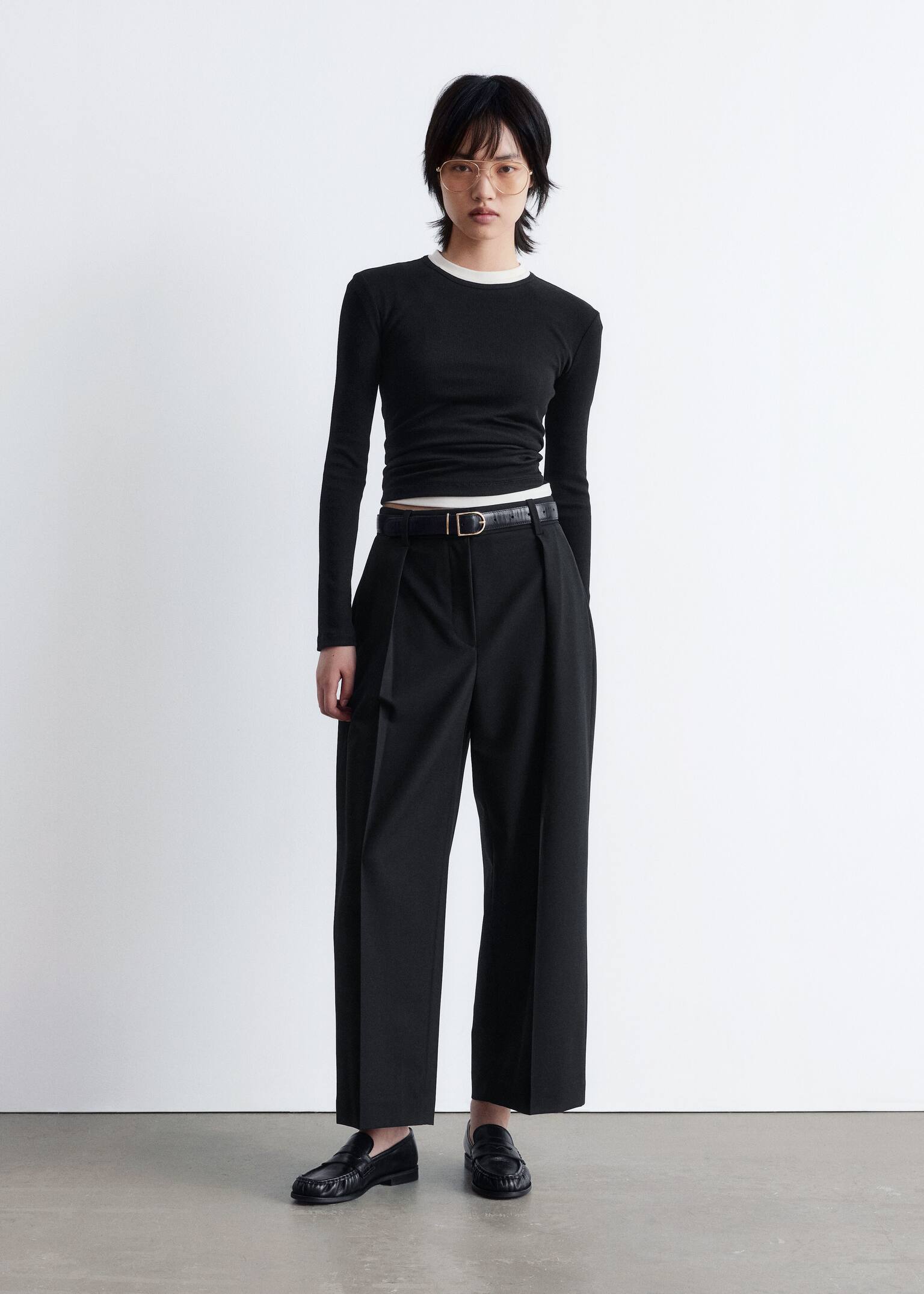 Geripptes Langarmshirt - Black/Hellgrau/Weiß - 3