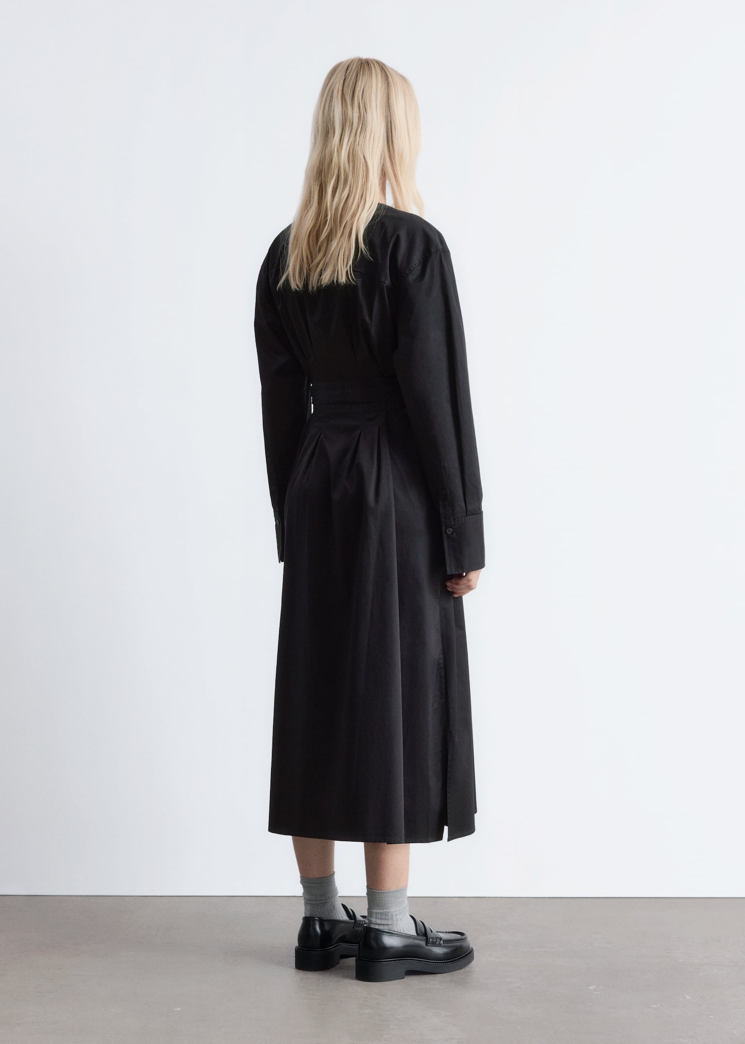 Cotton Shirt Midi Dress - Negru - 5