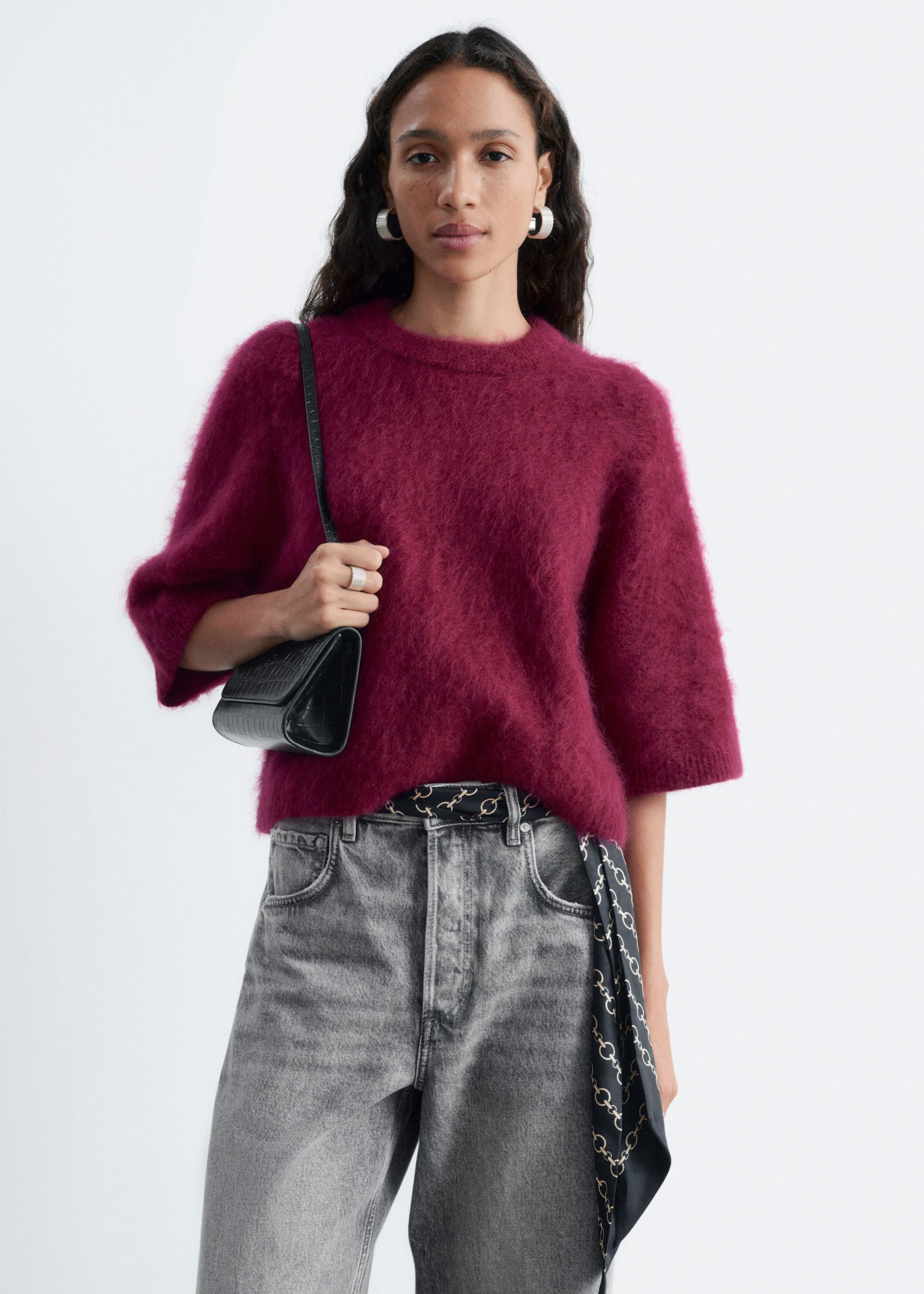 Mohair-Blend Knitted T-shirt - Brown - Lookbook