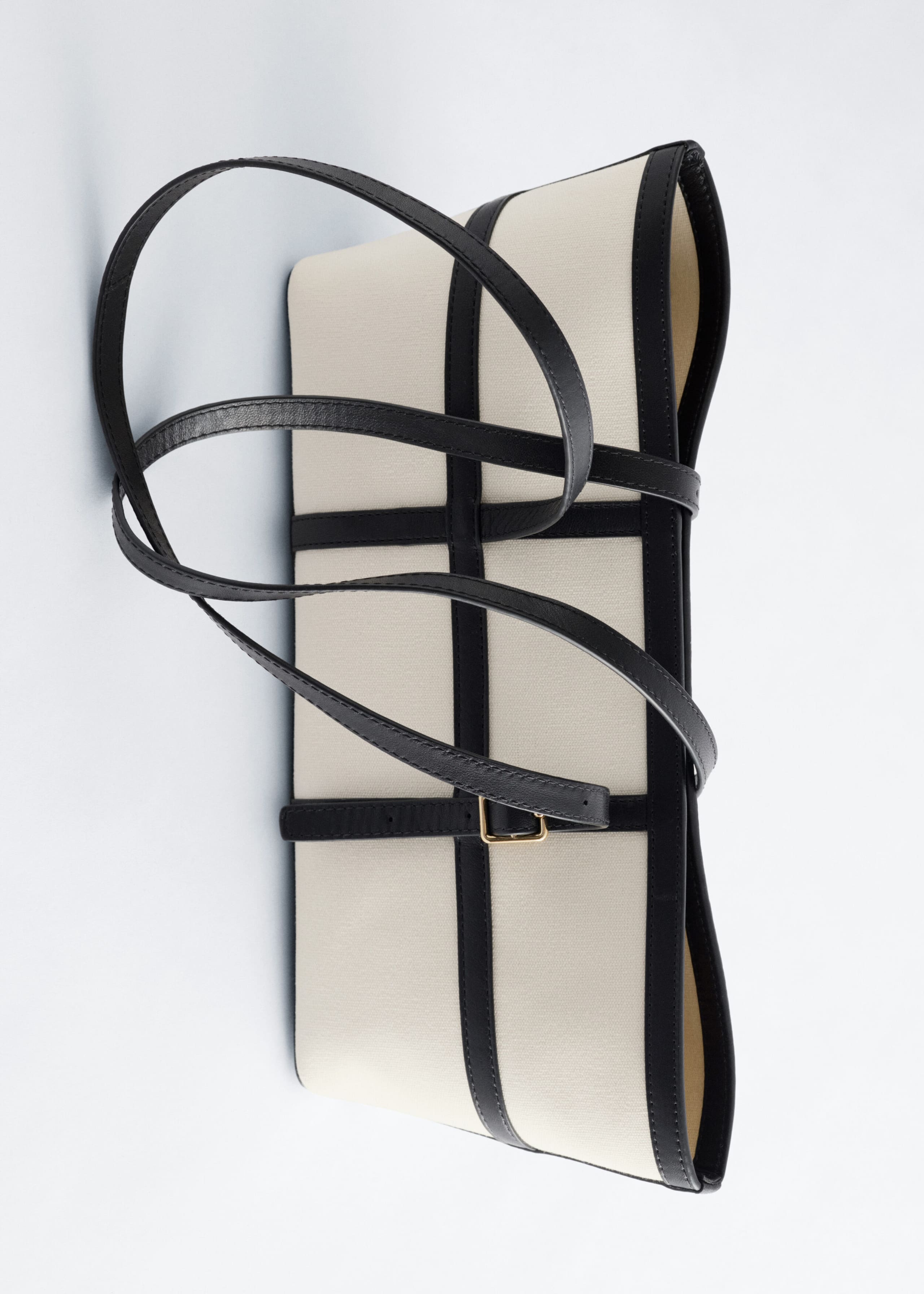 Leather-Trimmed Canvas Shoulder Bag - Off White/Black - Still Life
