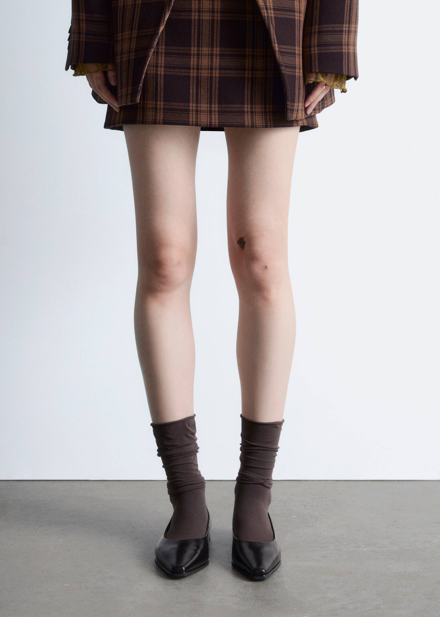 Кожени балетни обувки - Тъмнокафяво/Черни намачкани - 2