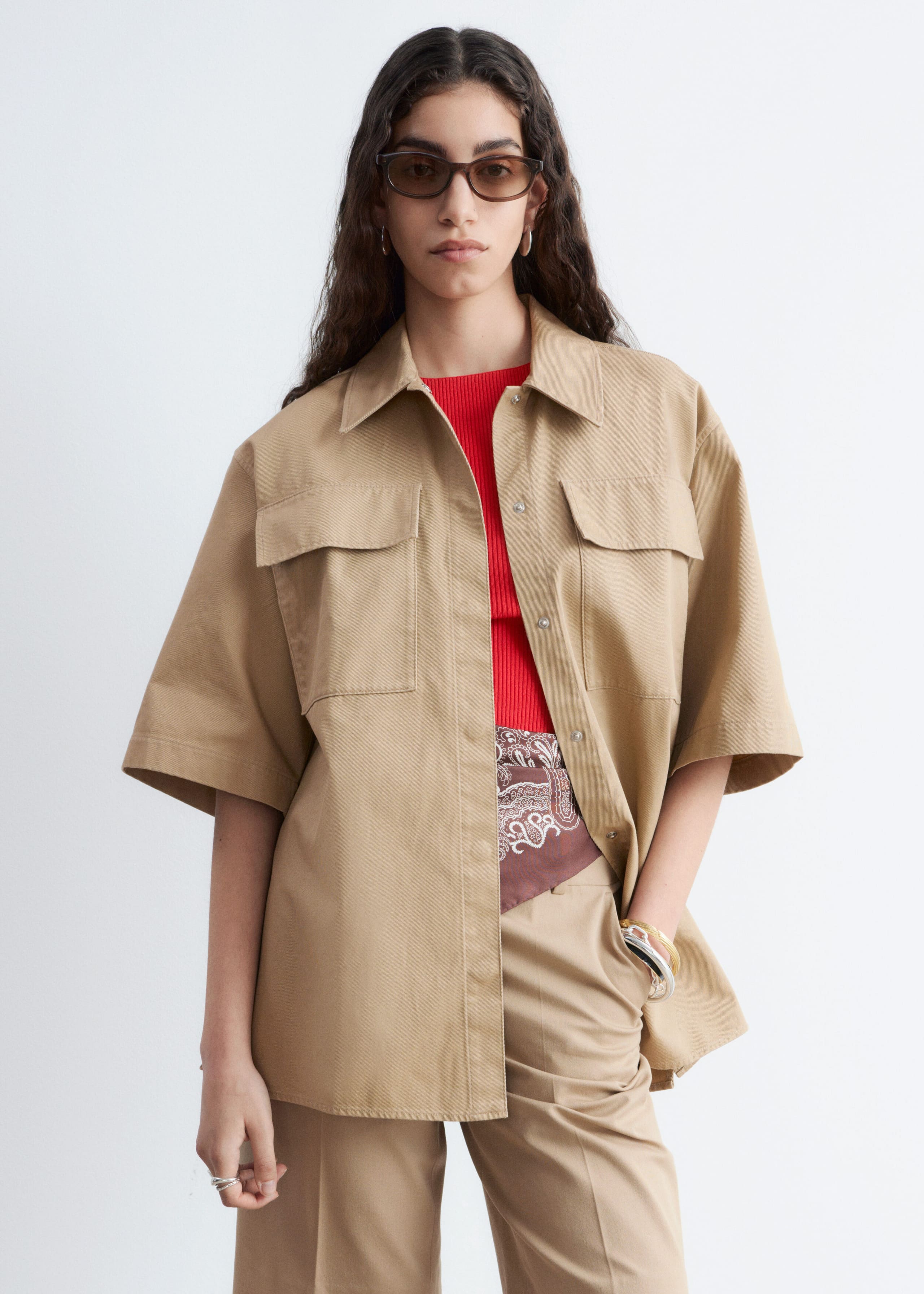 Short-Sleeve Cotton Shirt - Beige - Lookbook
