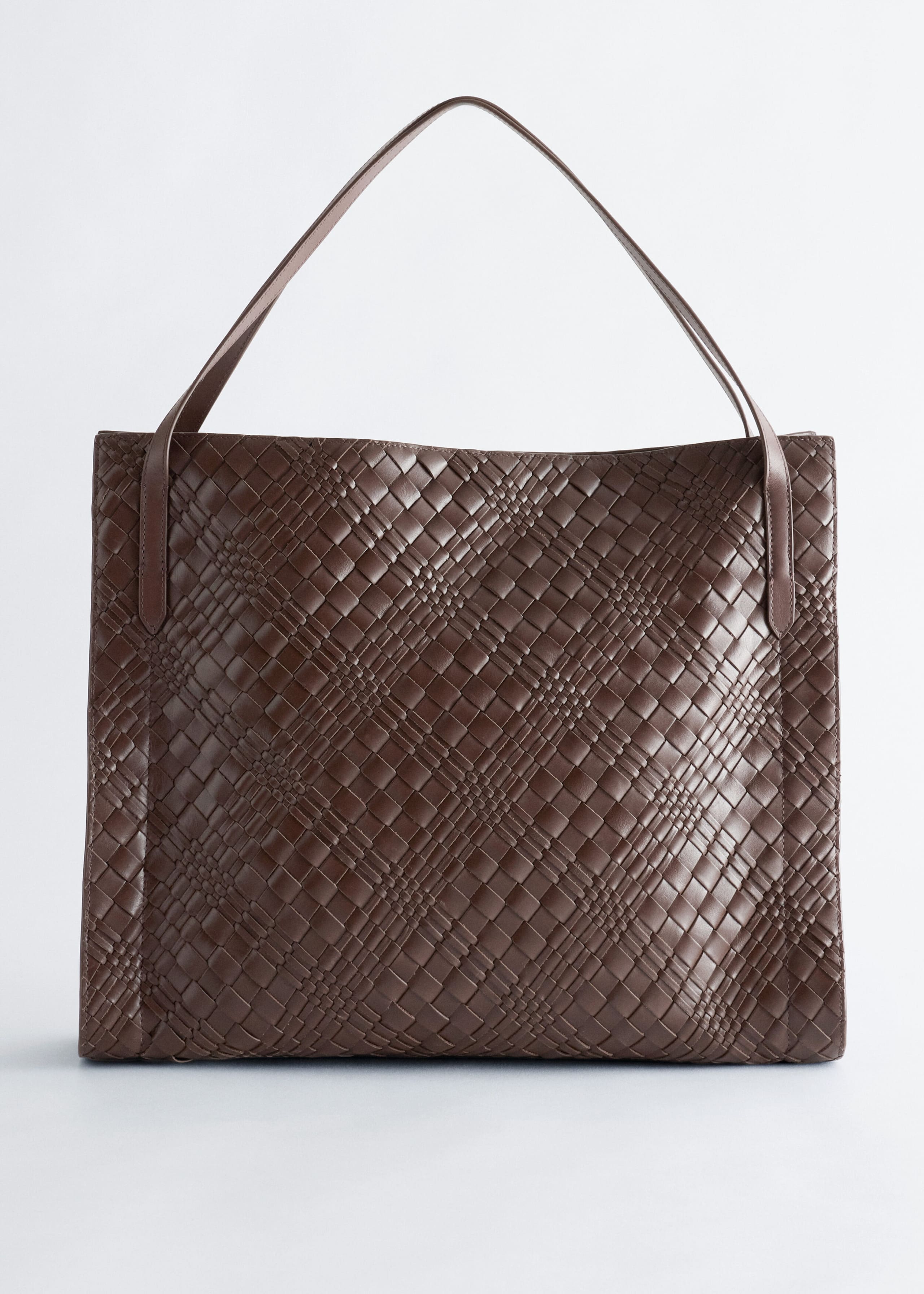 Open Braided Leather Tote - Black - Still Life