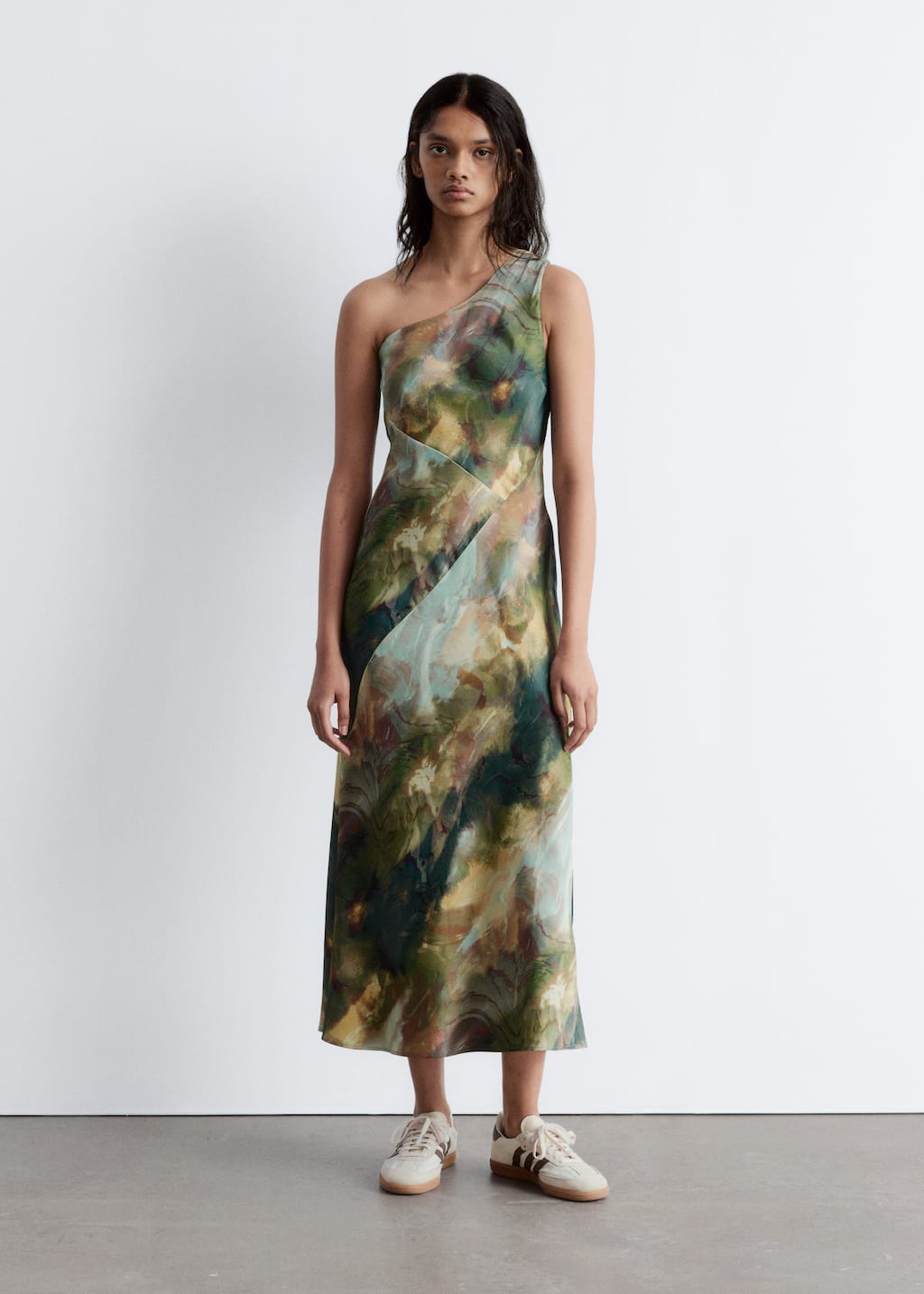 Image of One-Shoulder Satin Midi Dress