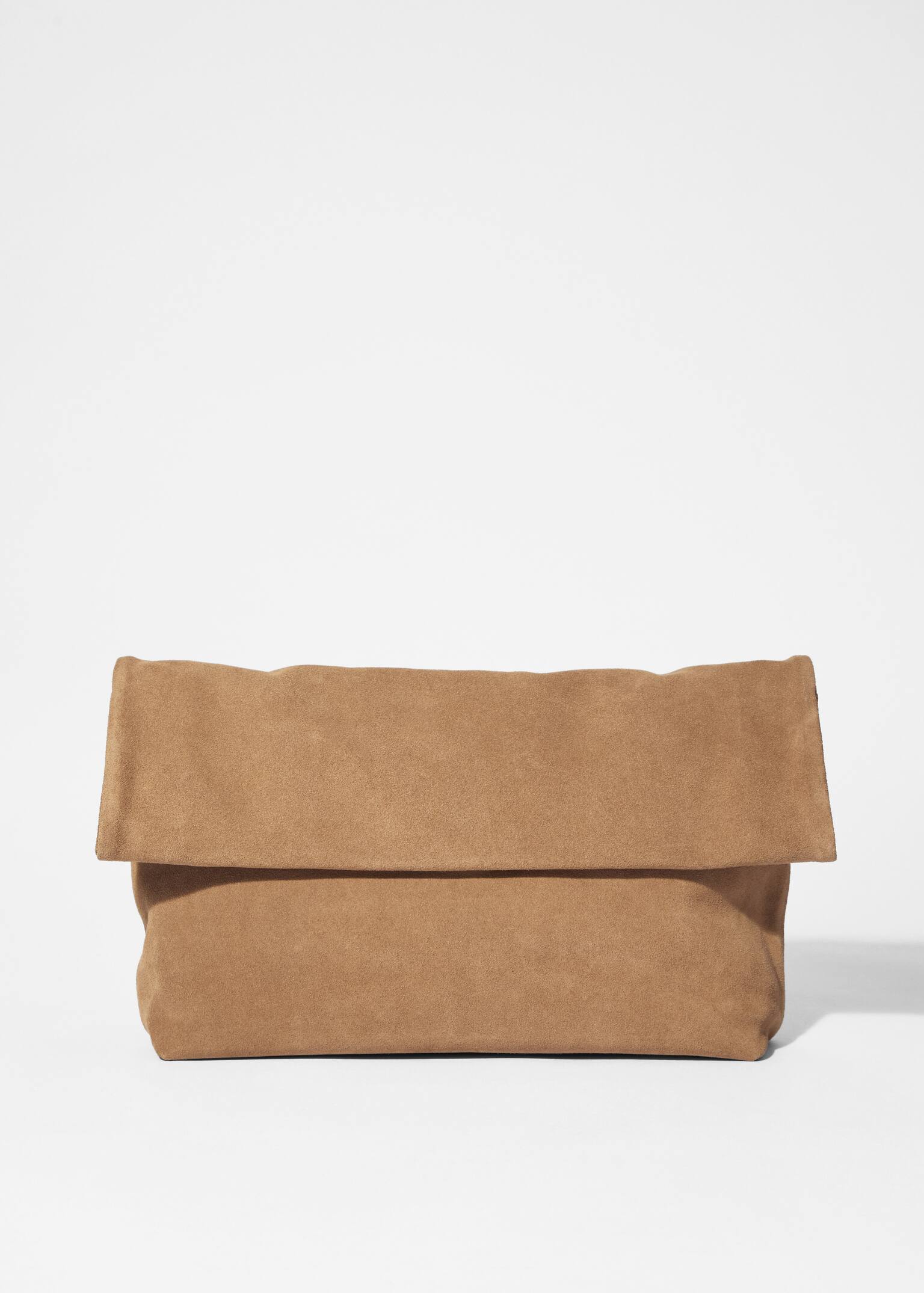 Folded Clutch - Beige suede/Burgundy/Red