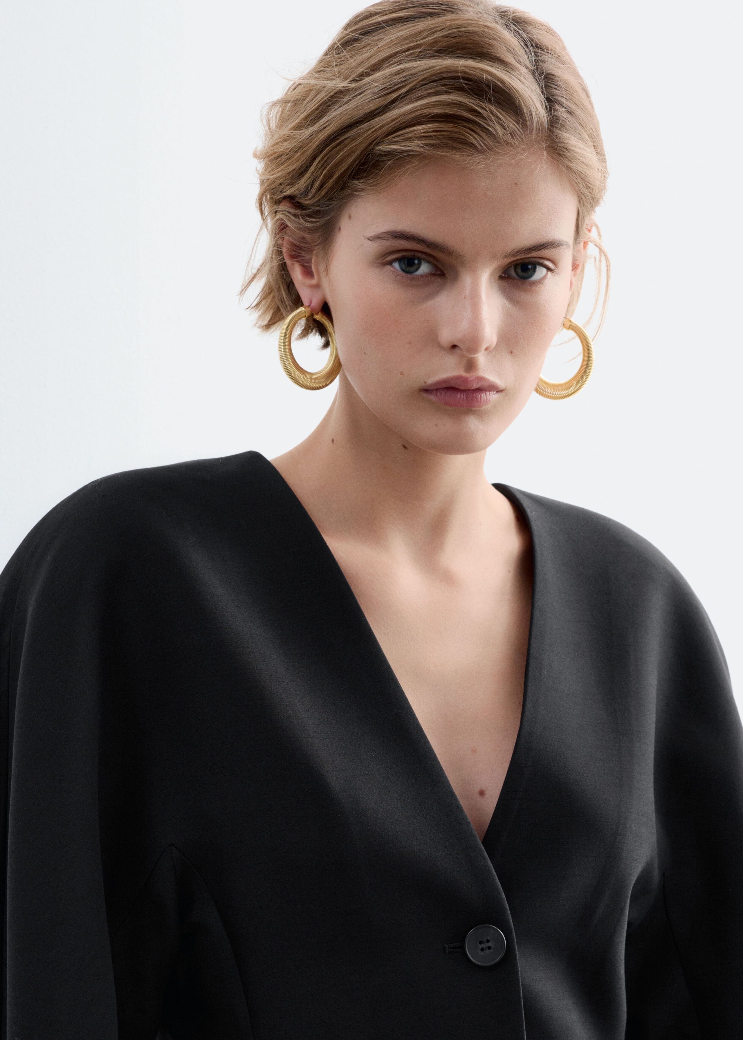 Collarless Sculpted Blazer - Black - Lookbook