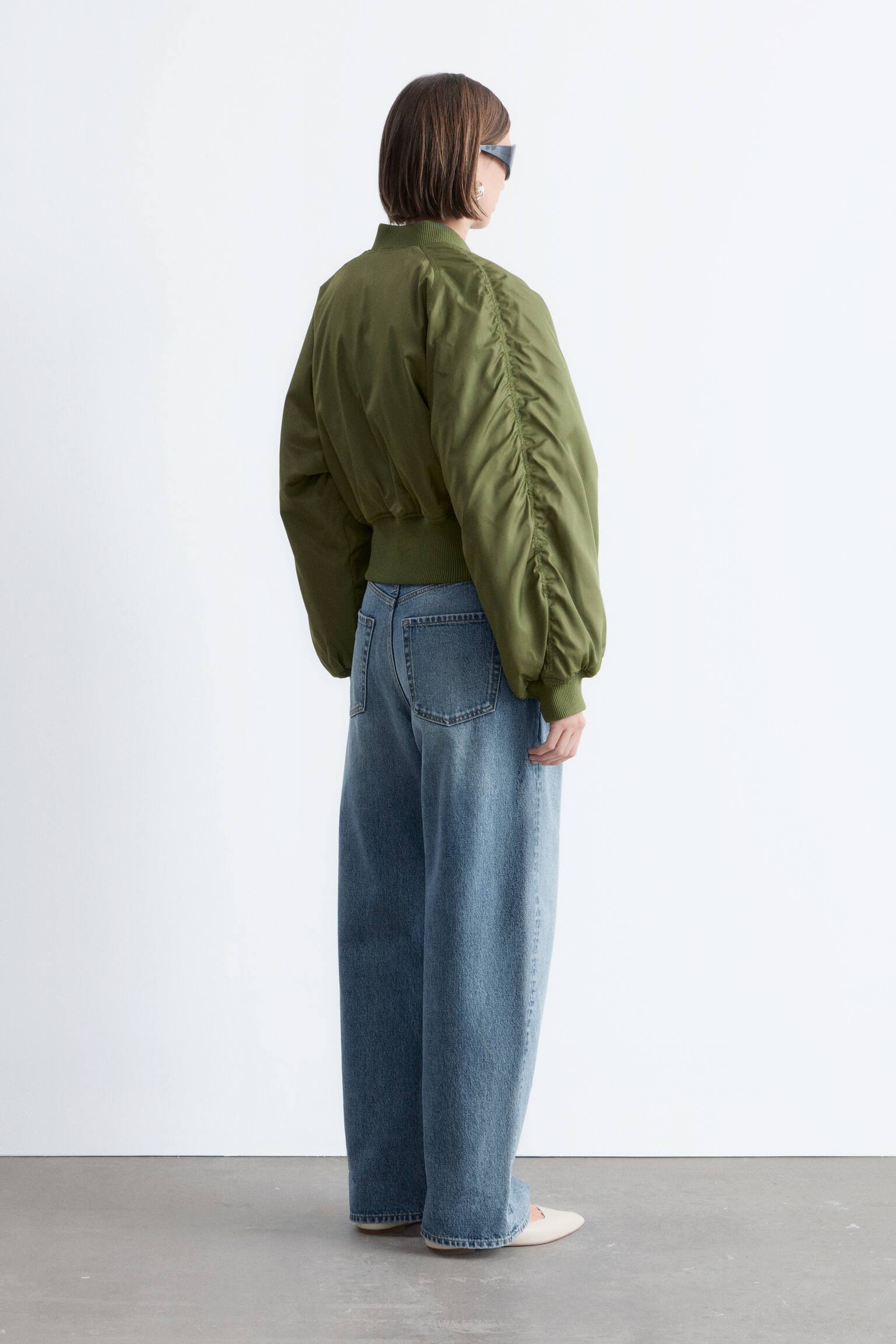 Скъсено бомбър яке-Каки зелено - 1