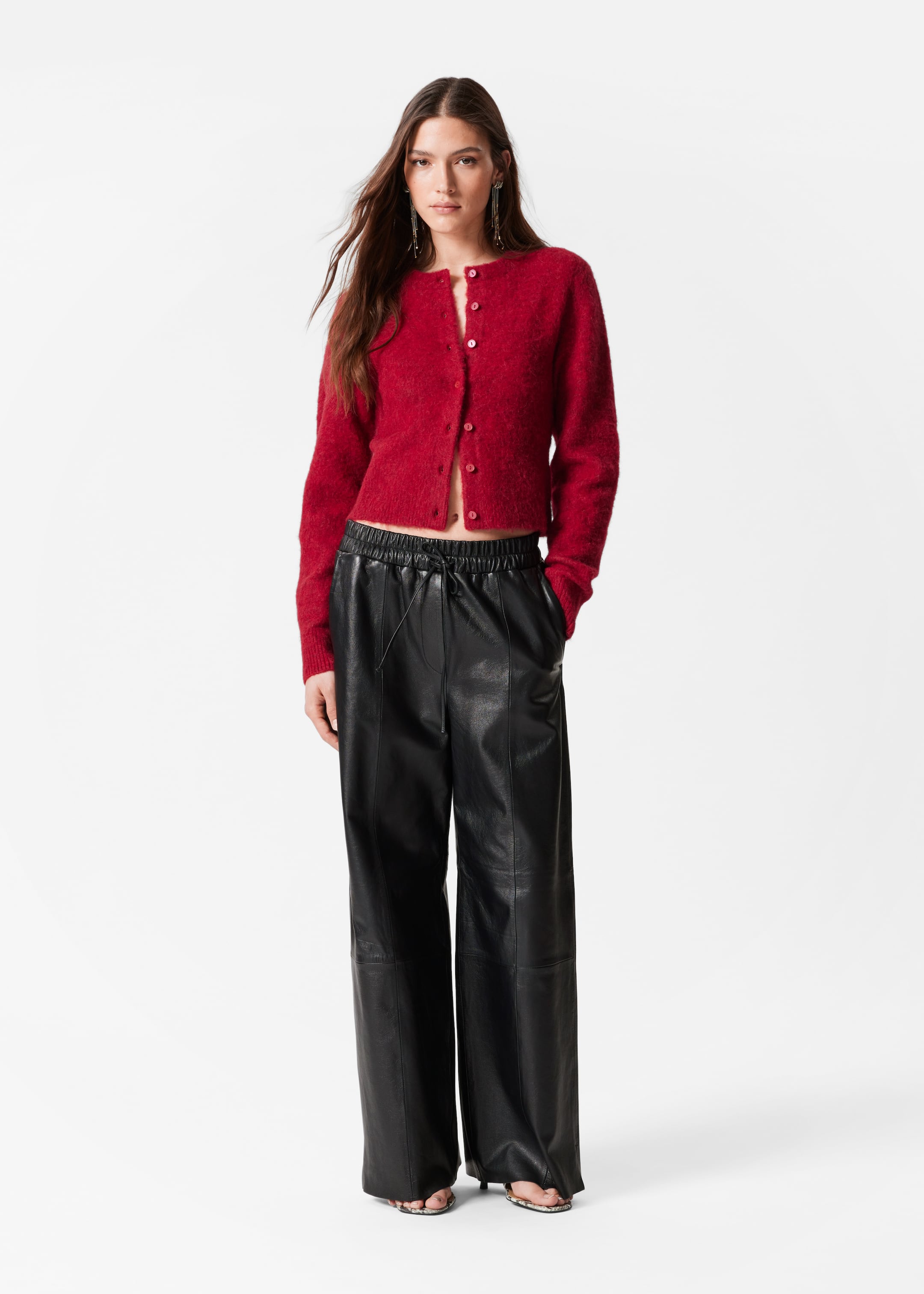 Visa större bild: Stickad cardigan i alpackablandning - Mörkröd - DAM | H&M FI 4