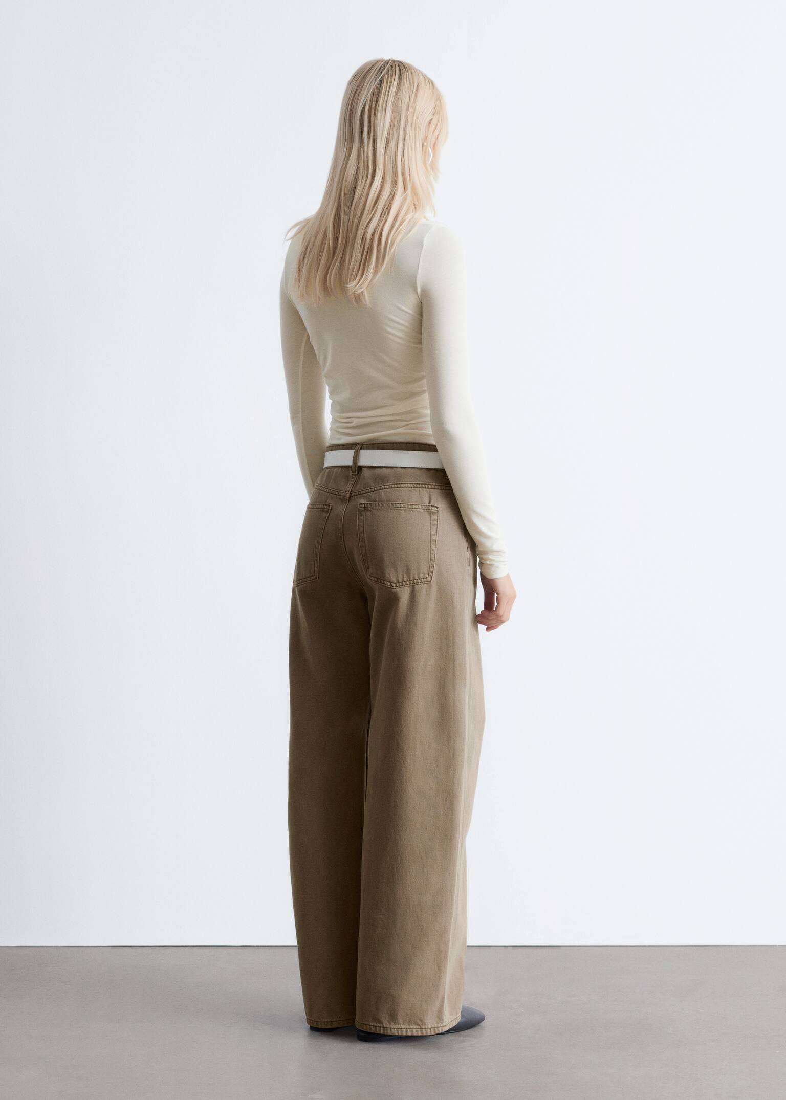 Ruched Boatneck Top - White/Beige - 5