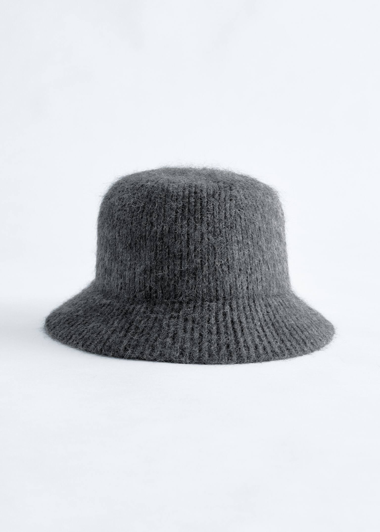 Brushed Knitted Bucket Hat - Dark Grey Melange