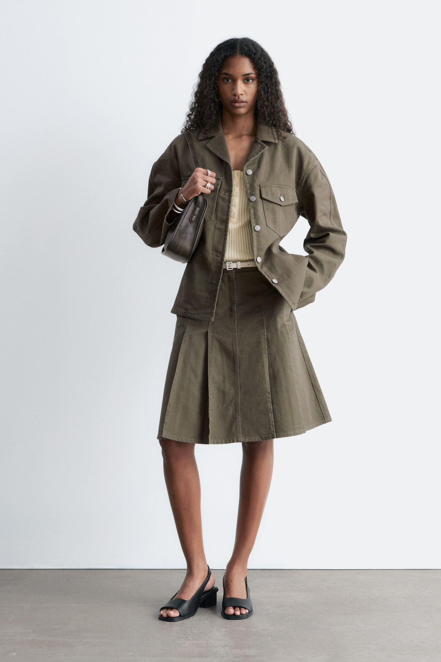 Pleated Cotton Midi Skirt - 1