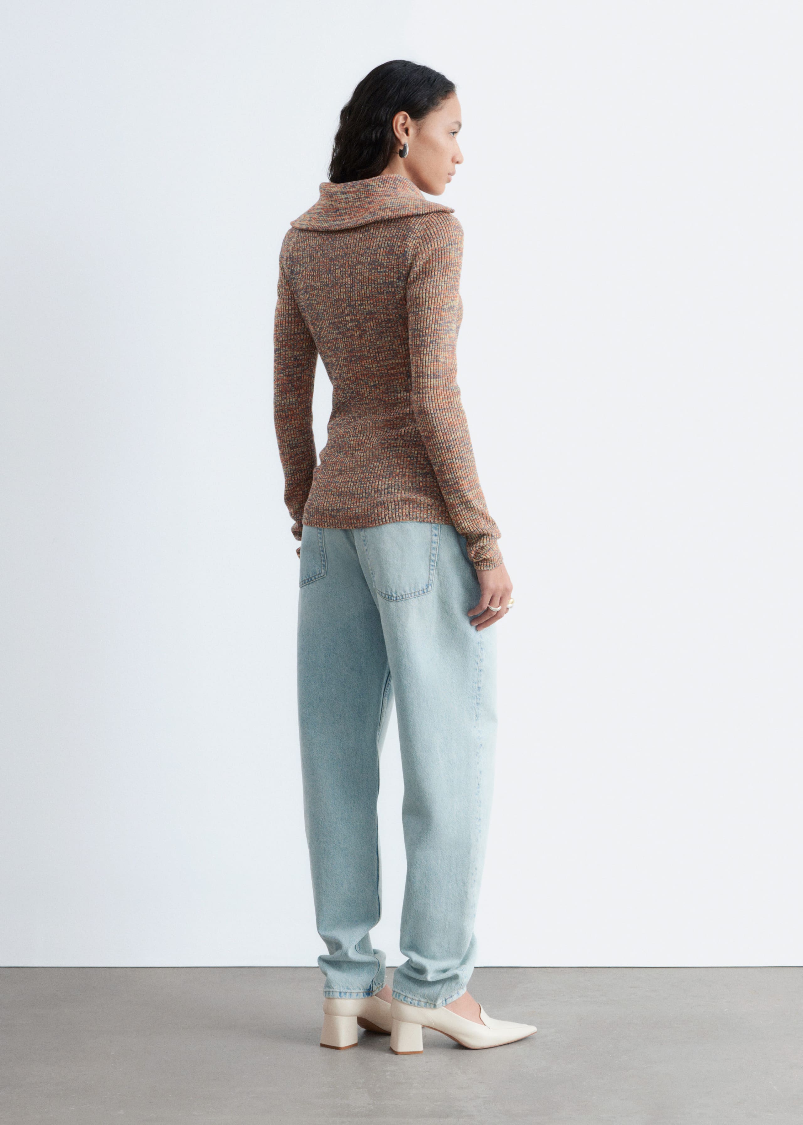 Image of Melangestickad topp med halv dragkedja