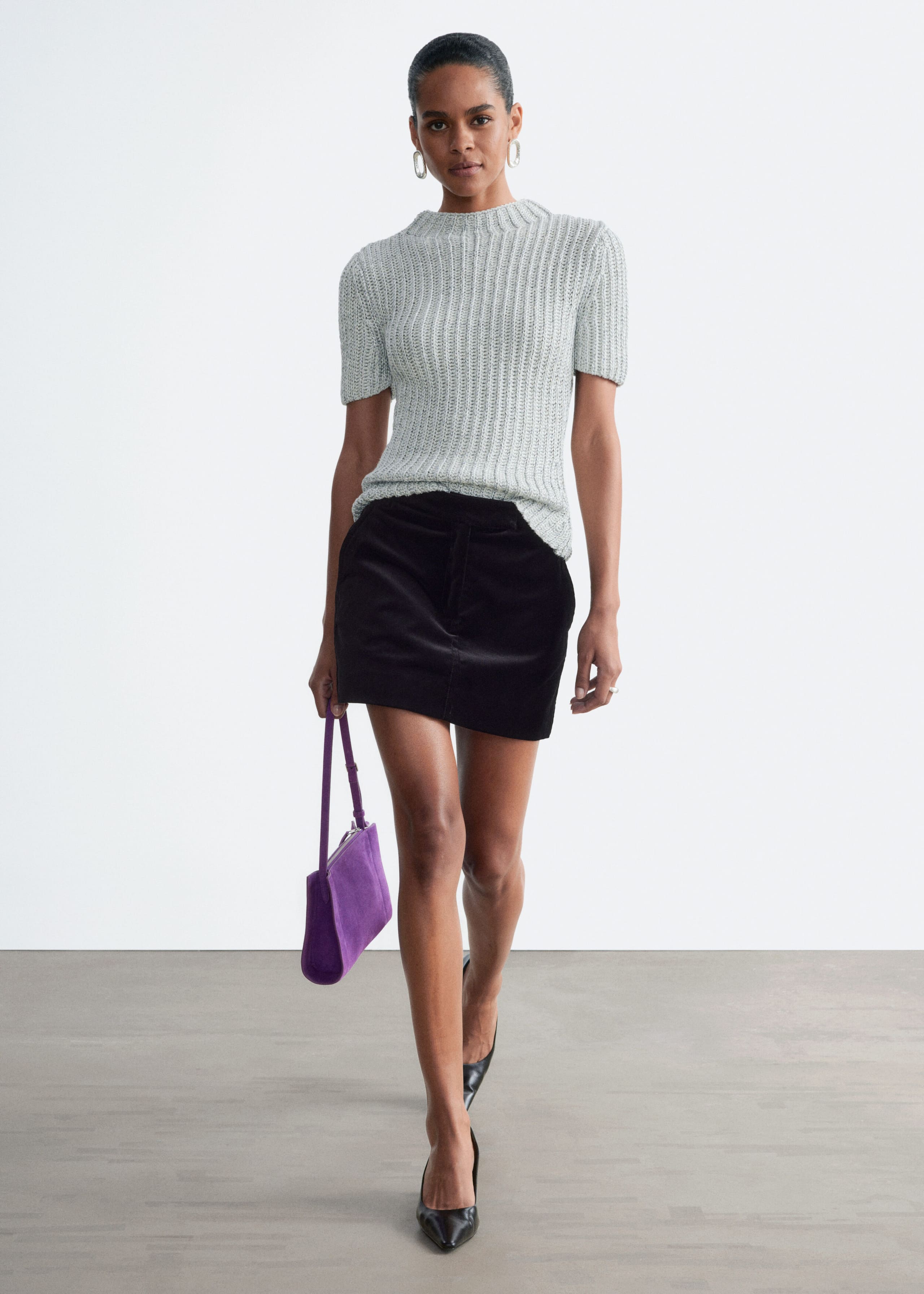 Metallic Knit Top - Grey - Lookbook