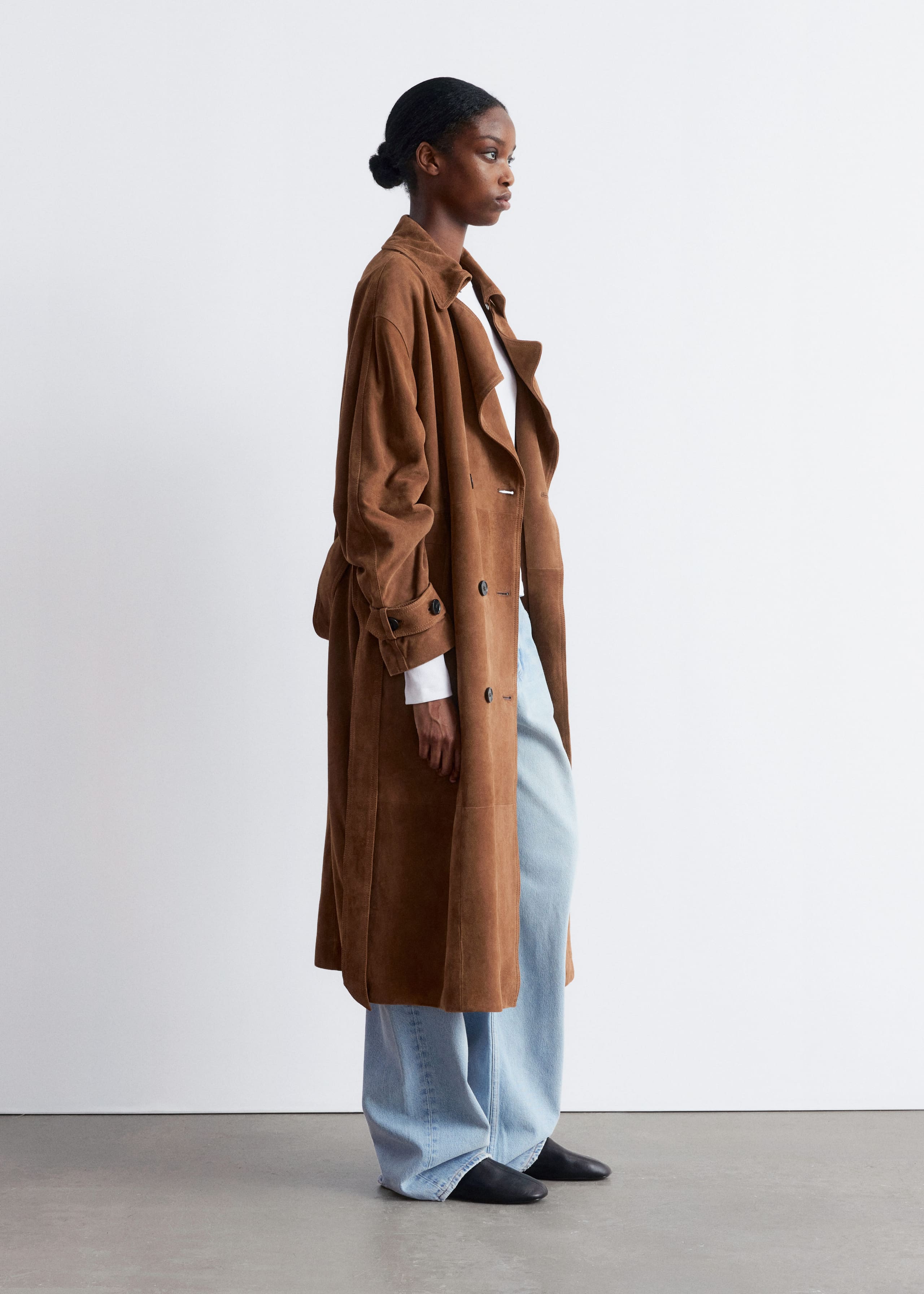 Maxigabardina de ante - Marrón - Lookbook