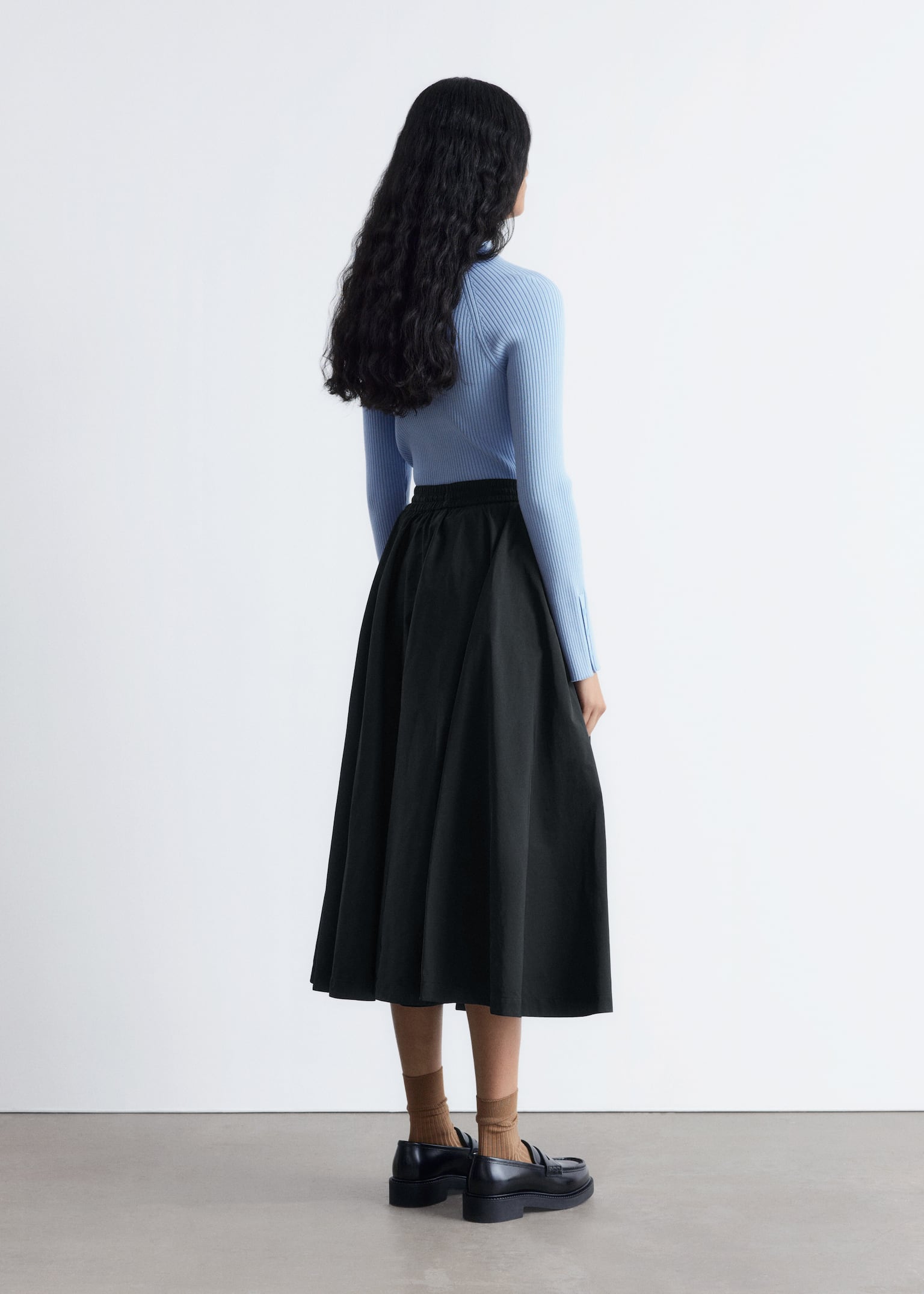Rib-Knit Polo Shirt - Light Blue/Caramel Brown/Dark Brown - 3