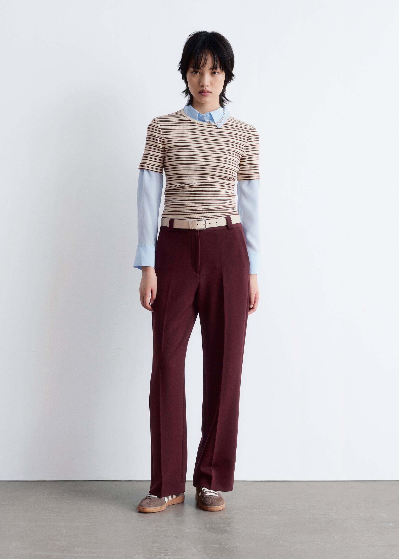 Wide Press-Crease Trousers - Rouge foncé/Noir/Kaki/Marron foncé/Bleu marine/Couleur crème
