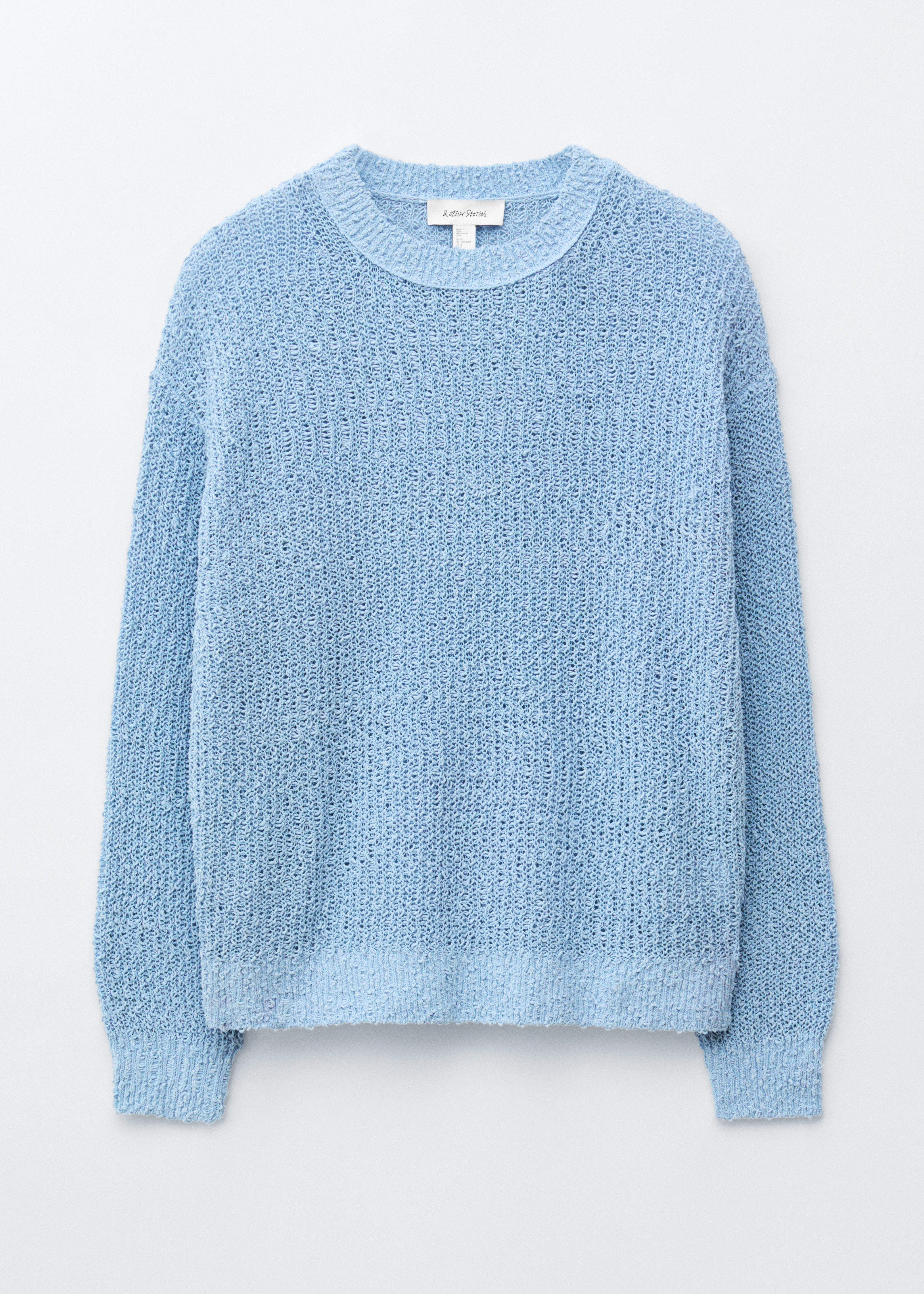 Stickad tröja i sidenblandning - Ljusblå/Off-white