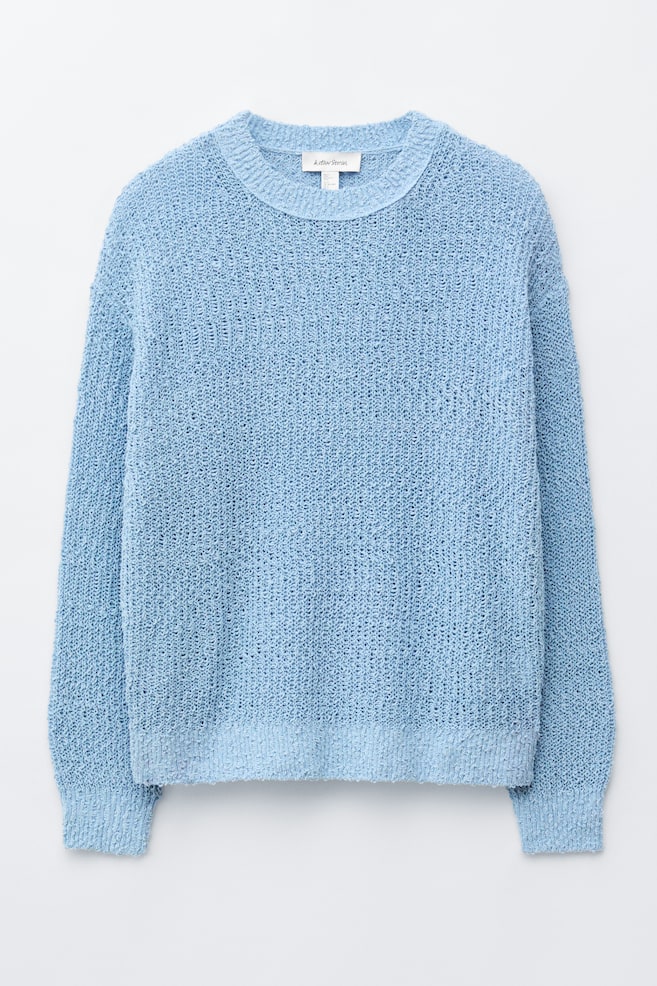 Strickpullover aus Seide und Baumwolle - Hellblau/Cremeweiß - 1