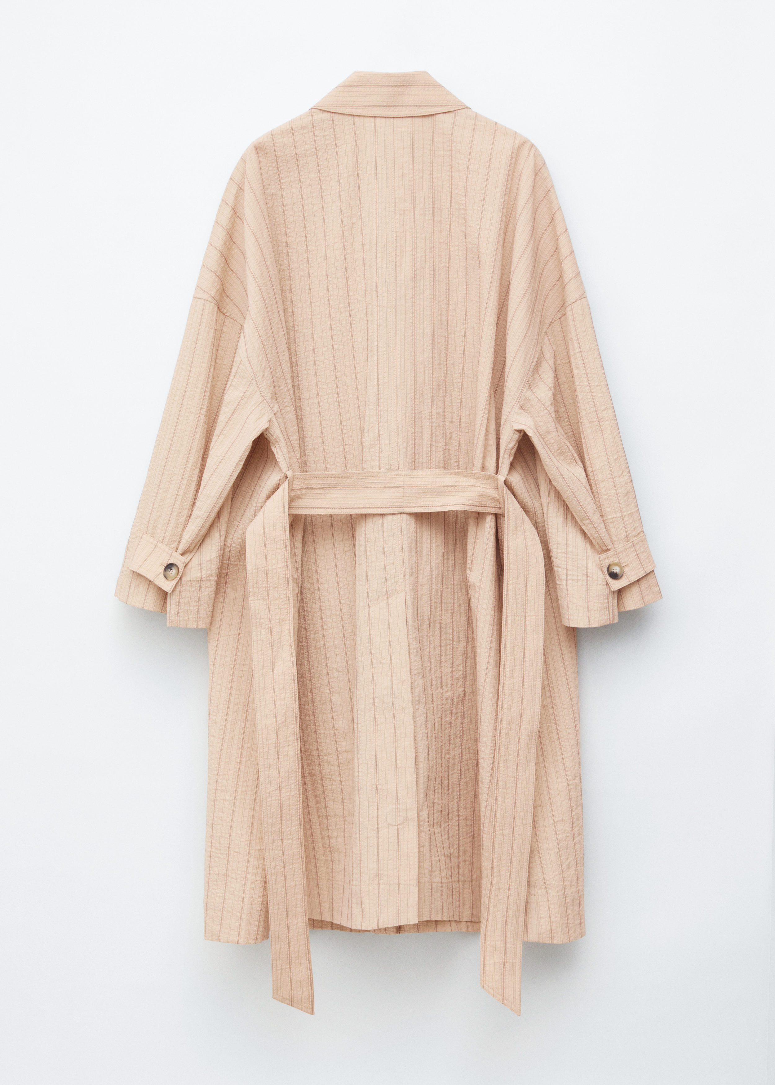 Oversized Pinstripe Trench Coat - Beige/Pinstripes - & Other