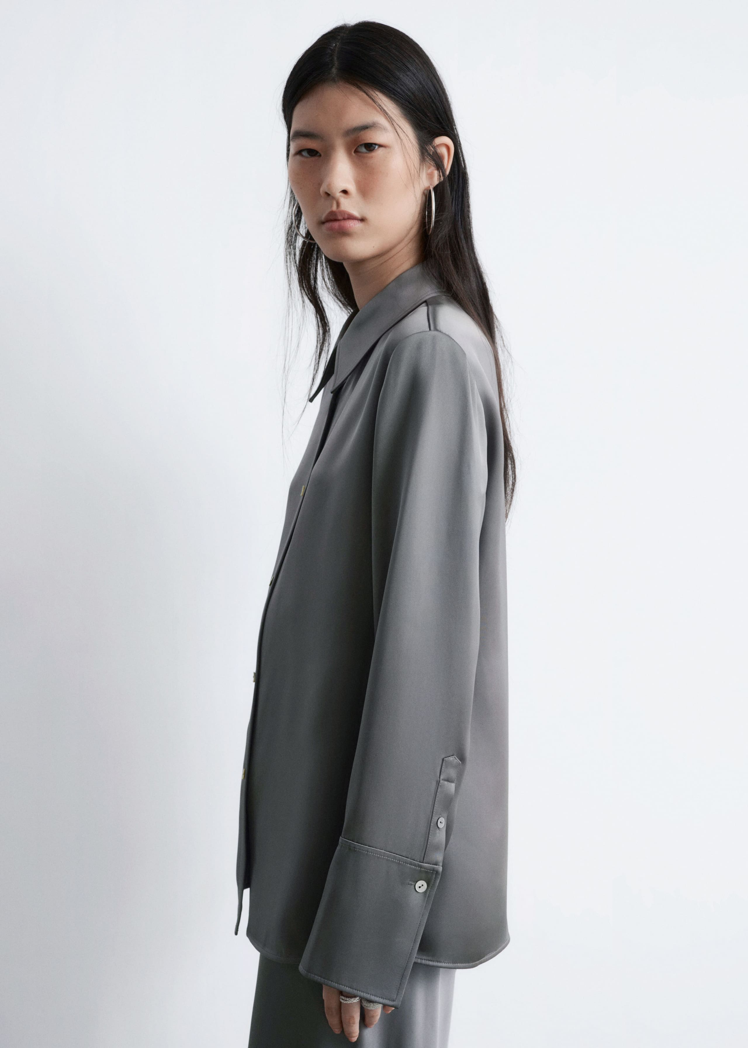 Satin Shirt - Grey - Lookbook