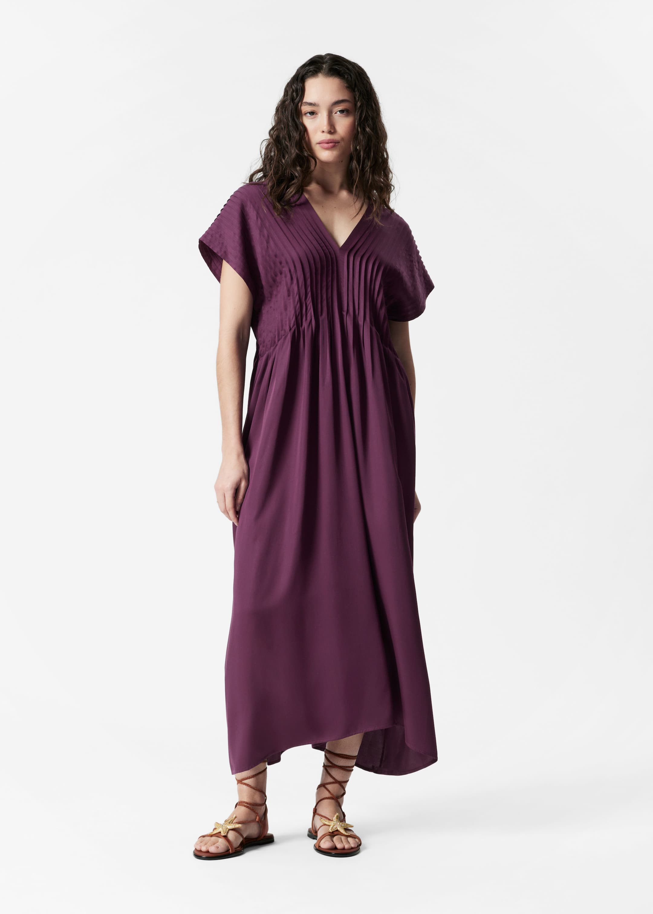 Visualizza immagine più grande: Abito midi Dolman a pieghe - Viola scuro - DONNA | H&M IT 1