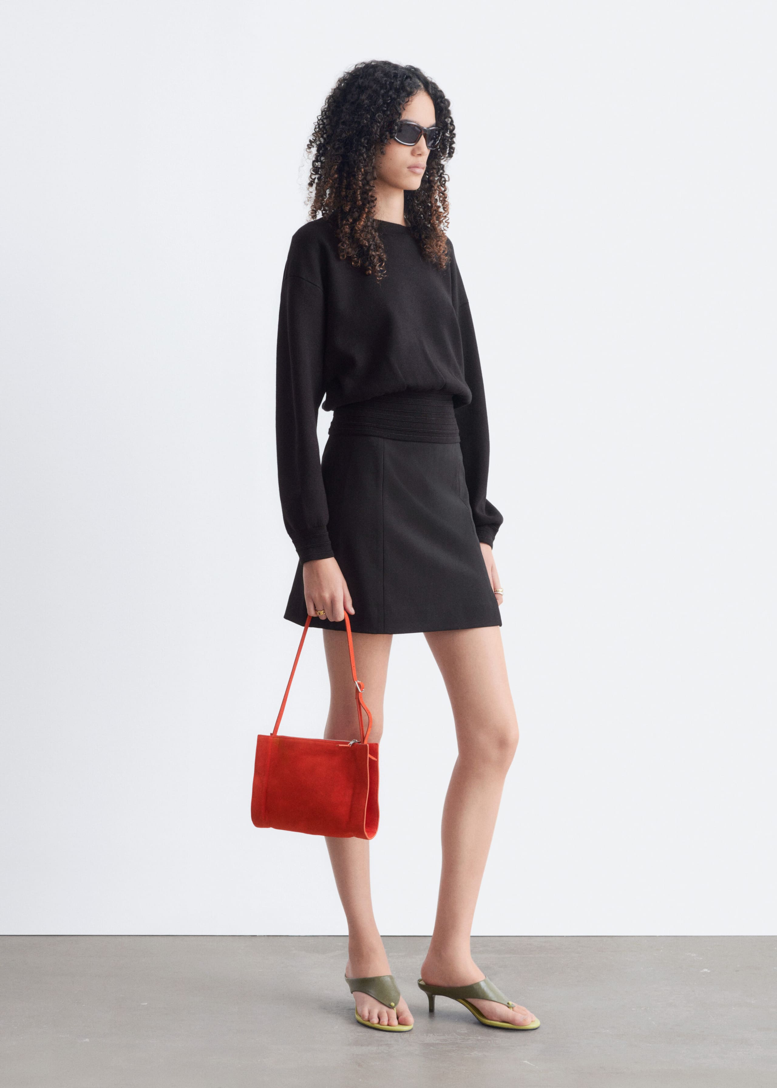 Rib-Trim Knitted Jumper - Black - Lookbook