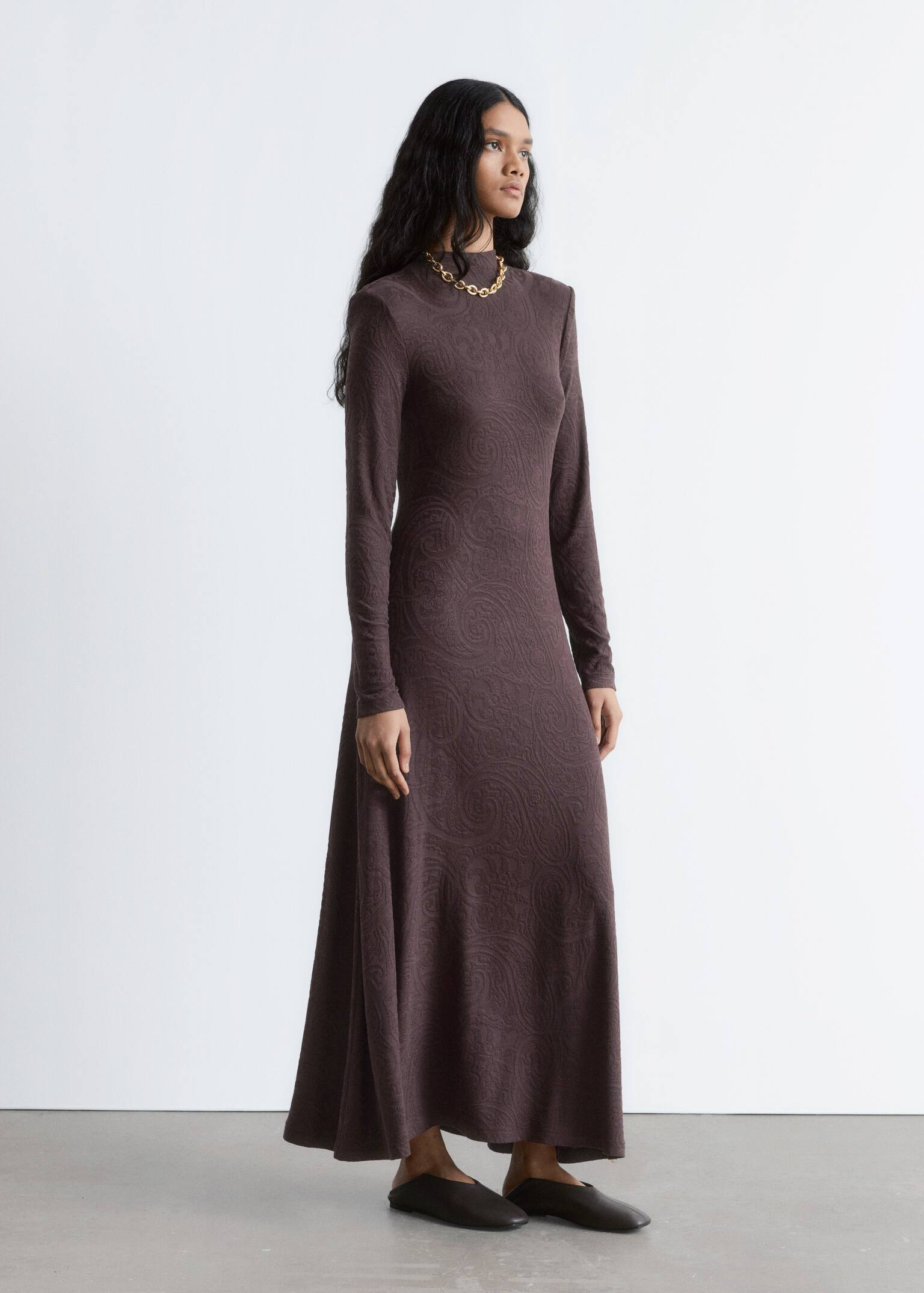 Jacquard Jersey Maxi Dress - Dark Brown Paisley - 5