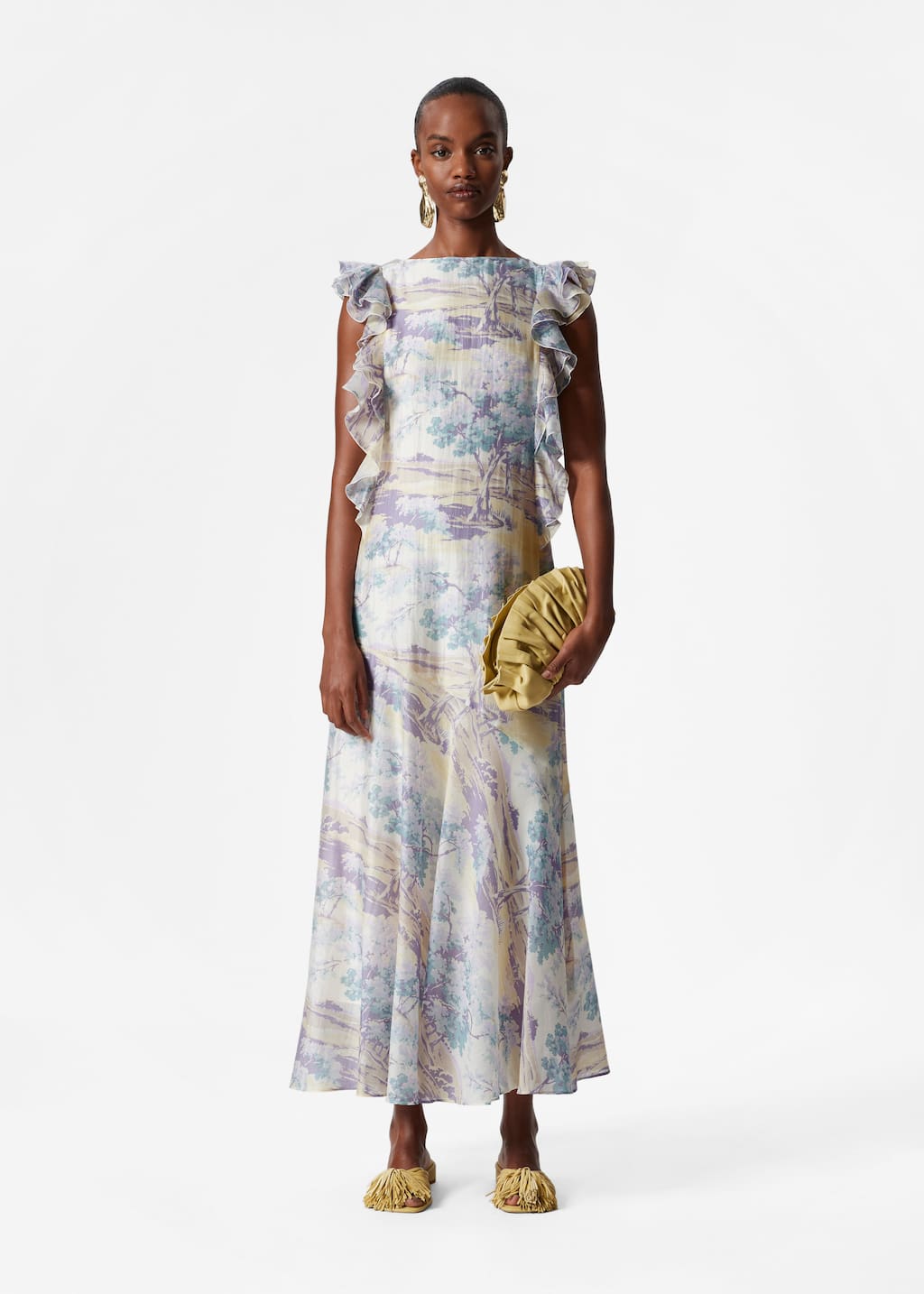 Robe longue volantée - Imprimé jaune/violet - Lookbook