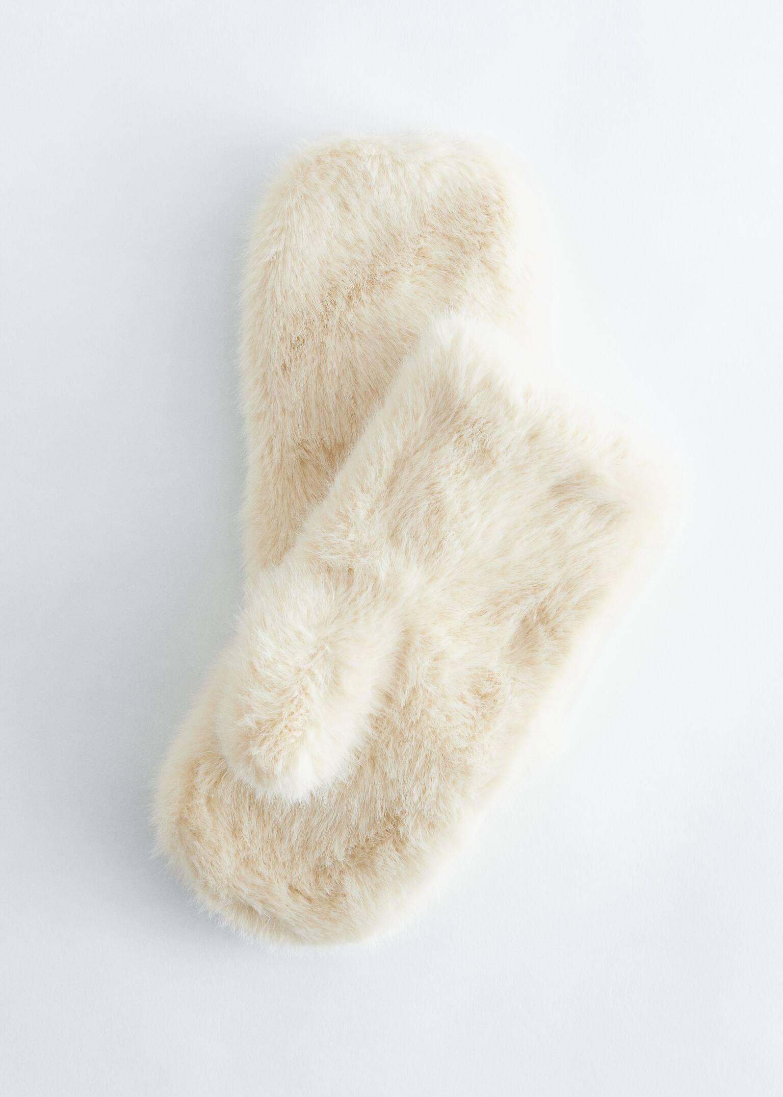 Faux Fur Mittens - Cream/Brown - 3