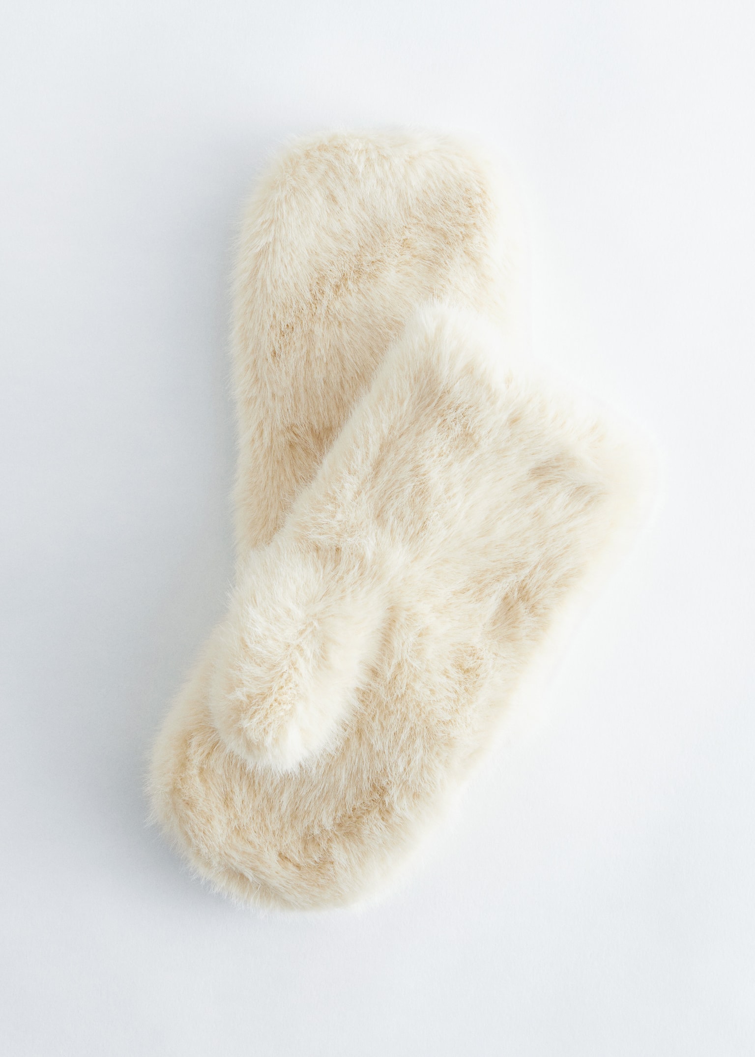 Faux Fur Mittens - Cream/Brown - 3
