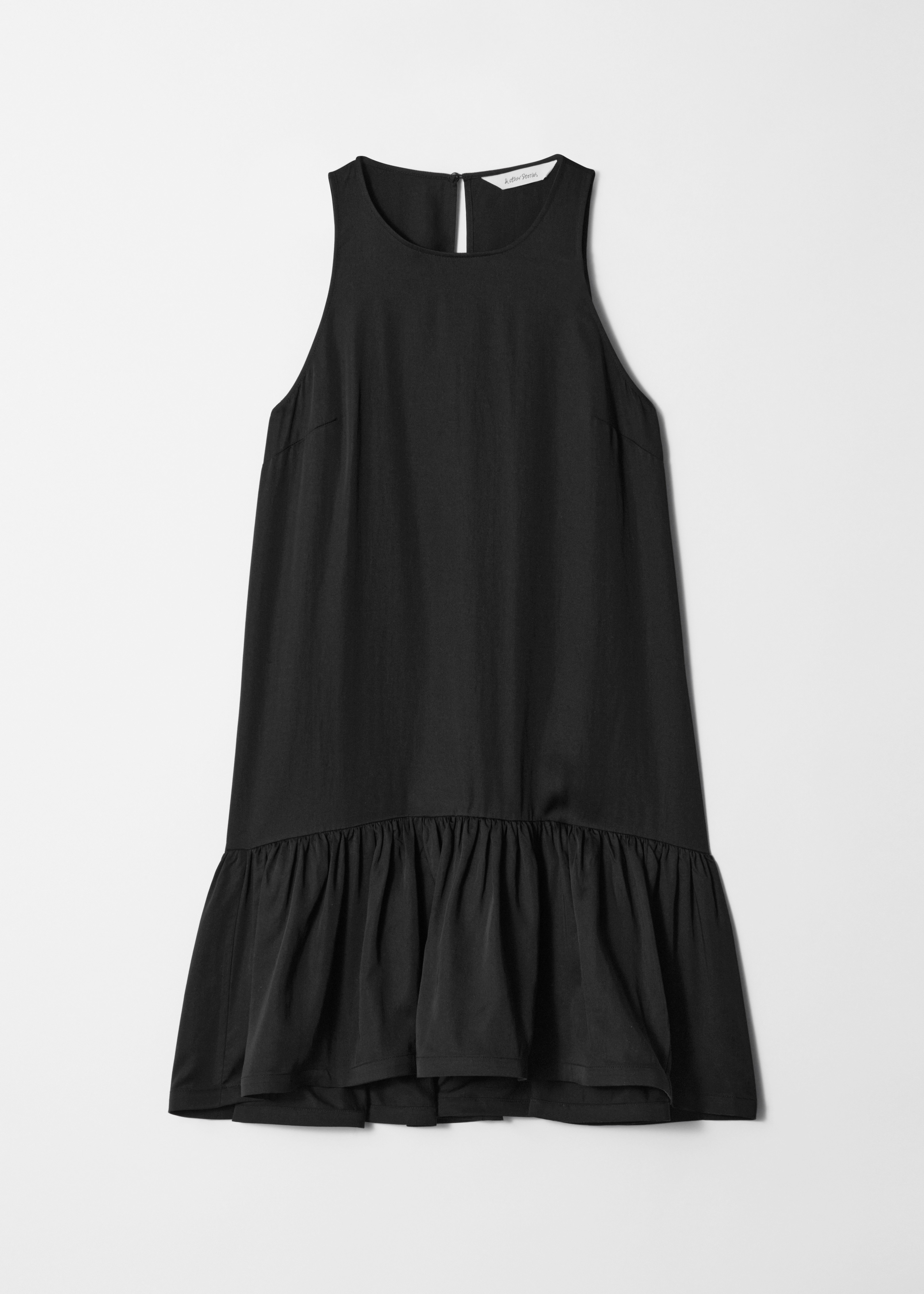 Robe courte volantée - Noir/Bleu ciel/Motif rose