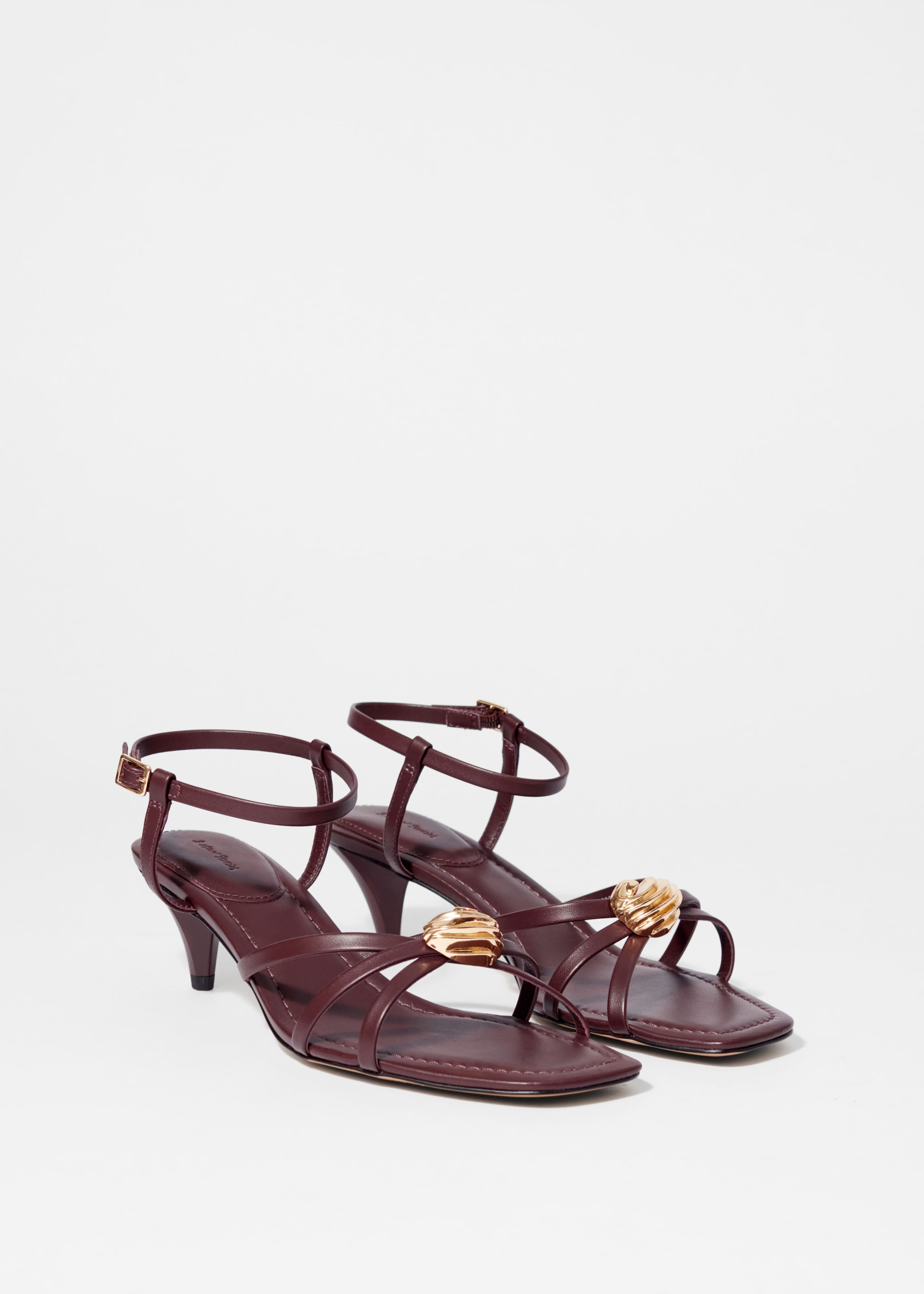 Image of Embellished Heeled Leather Sandals