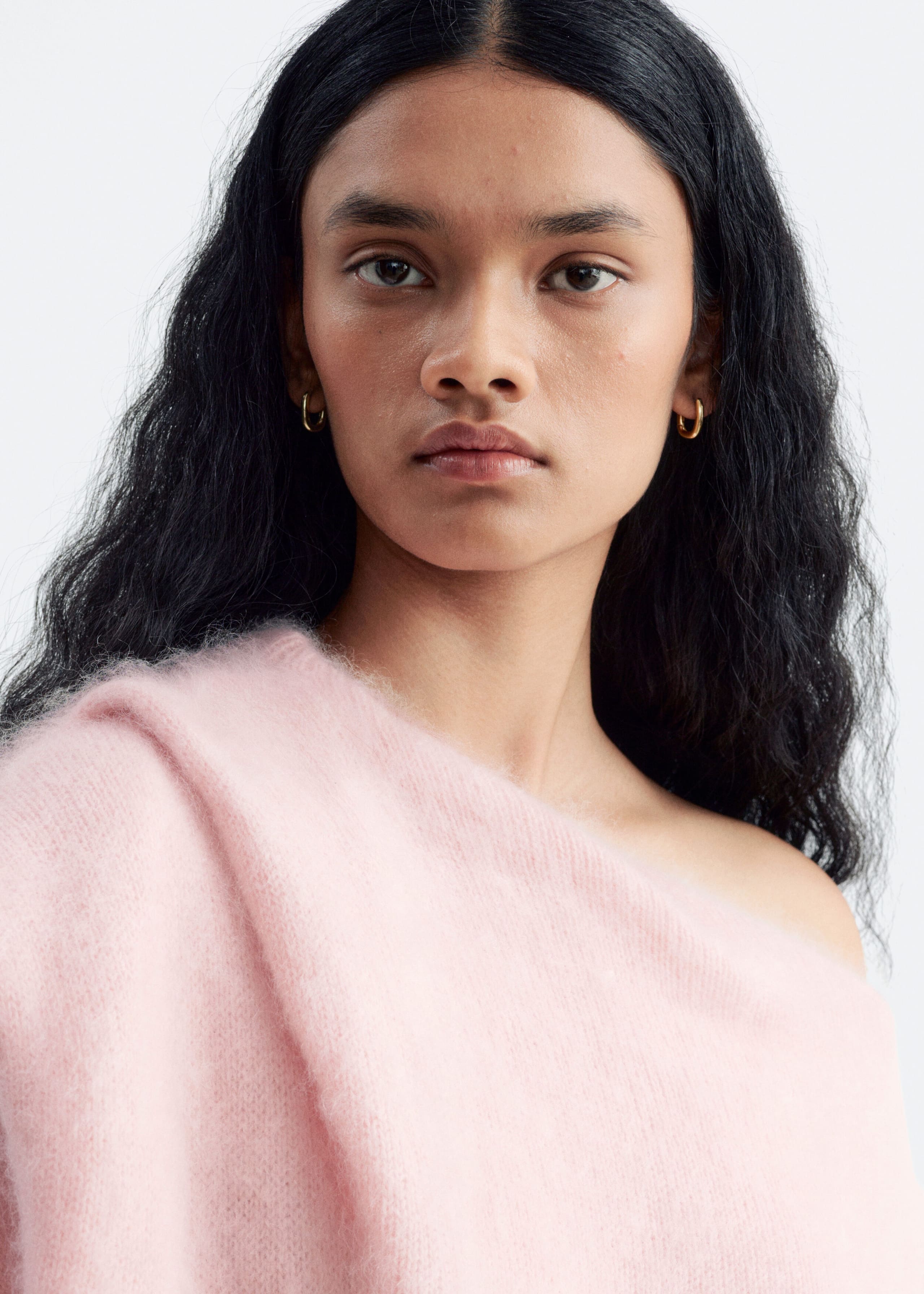 Draped-Neck Merino Wool Jumper - Pink - Lookbook