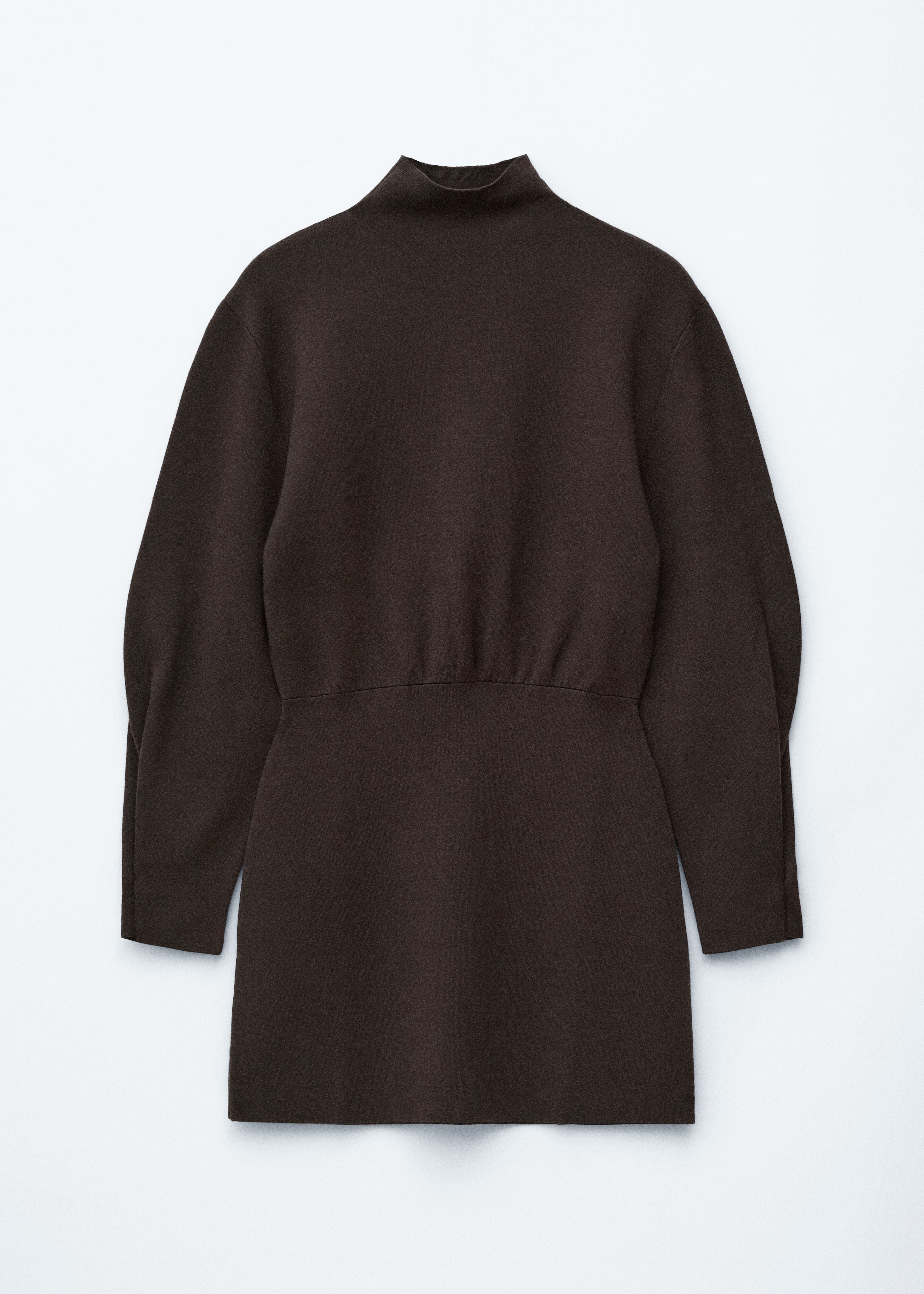 Robe courte en maille à col montant - Marron foncé