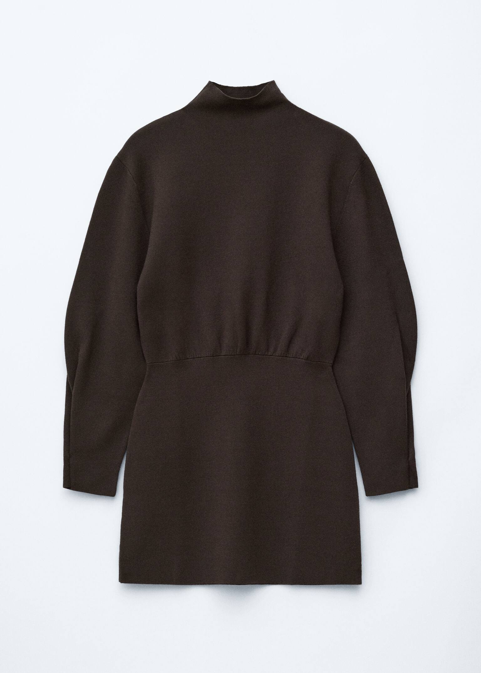 Knitted Mock-Neck Mini Dress - Dark Brown - 2