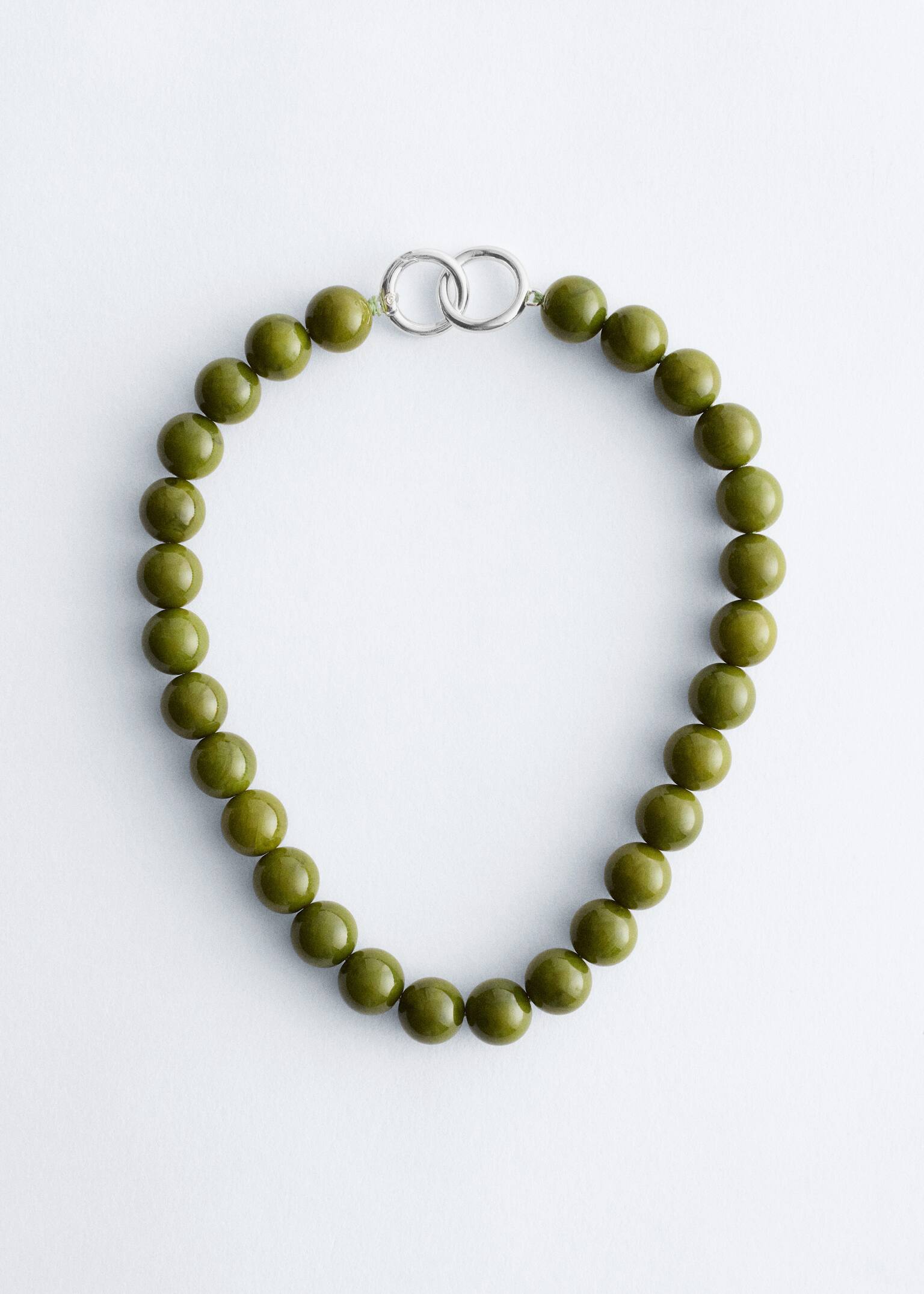 Short Stone Bead Necklace - Green/Black - 2