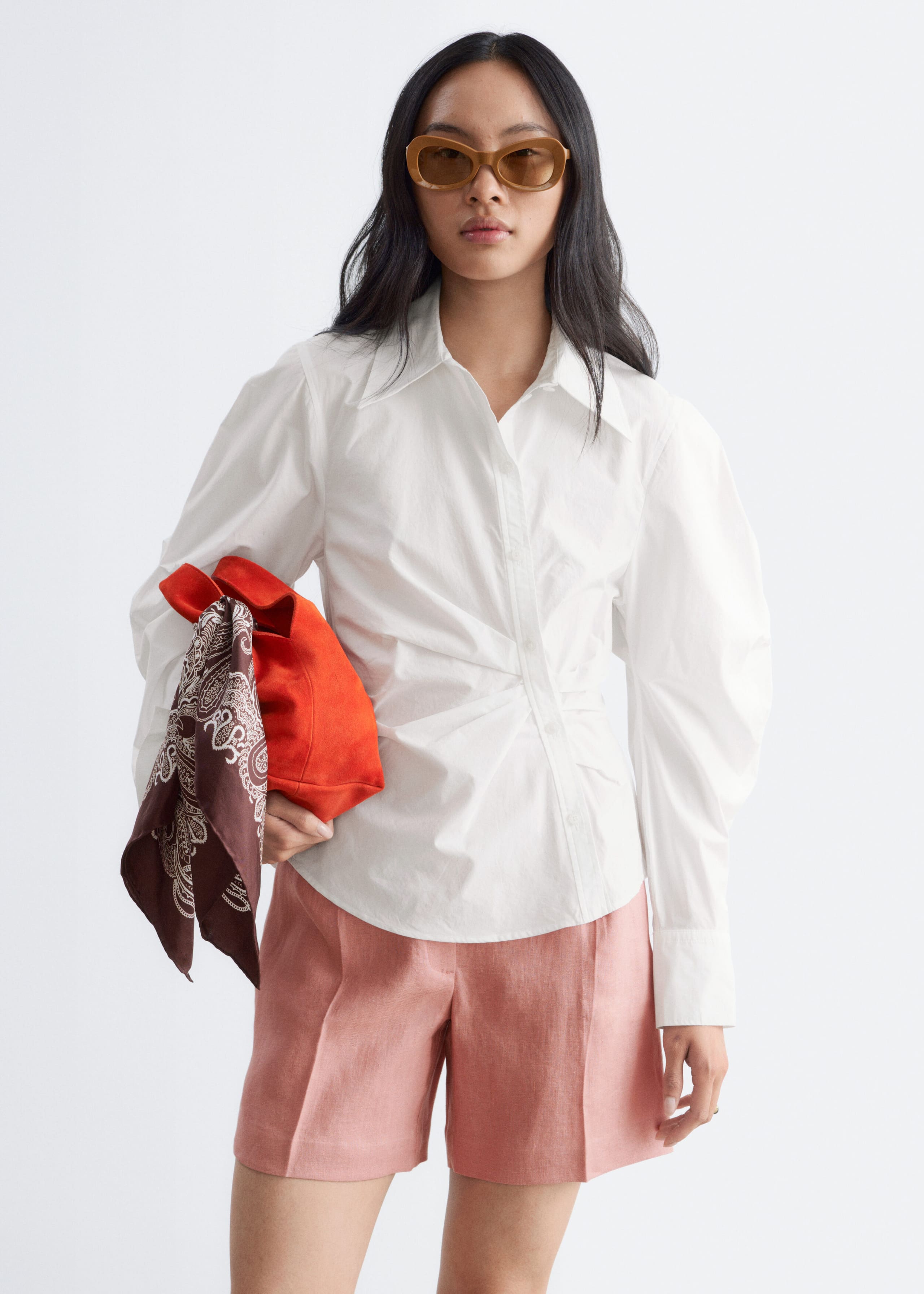 Asymmetrical Cotton Shirt - White - Lookbook