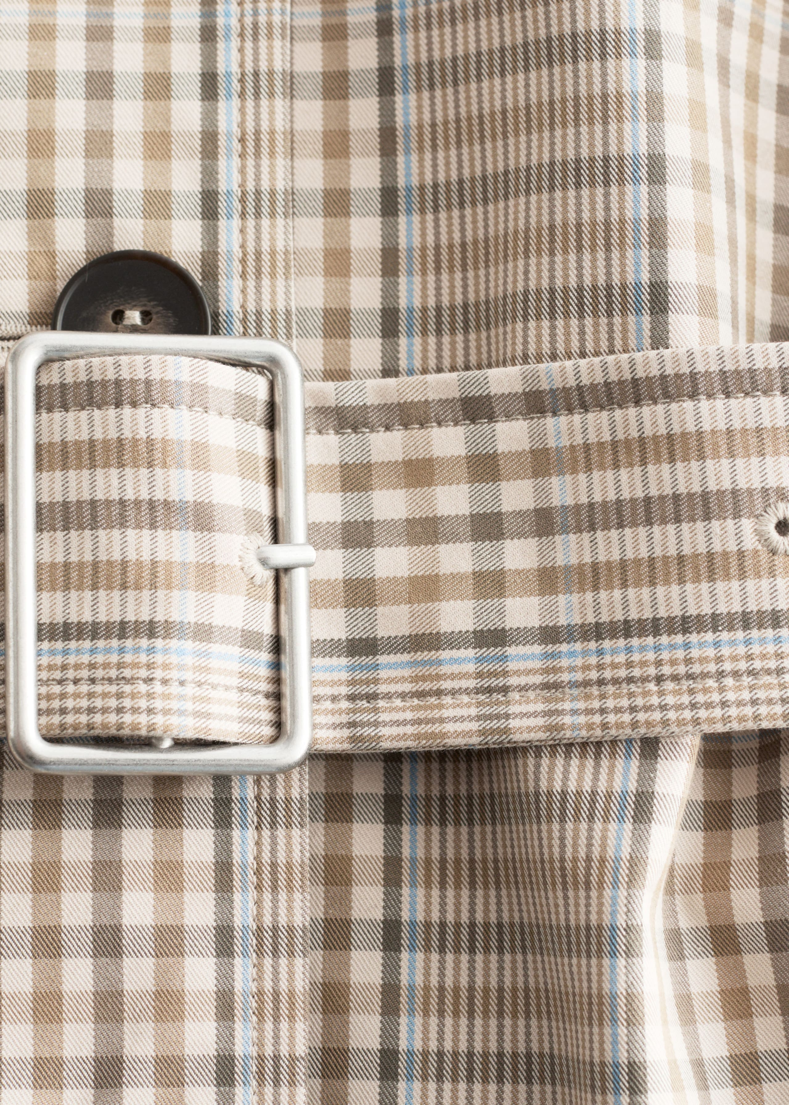 Image of Checked Buckle-Belt Trench Coat