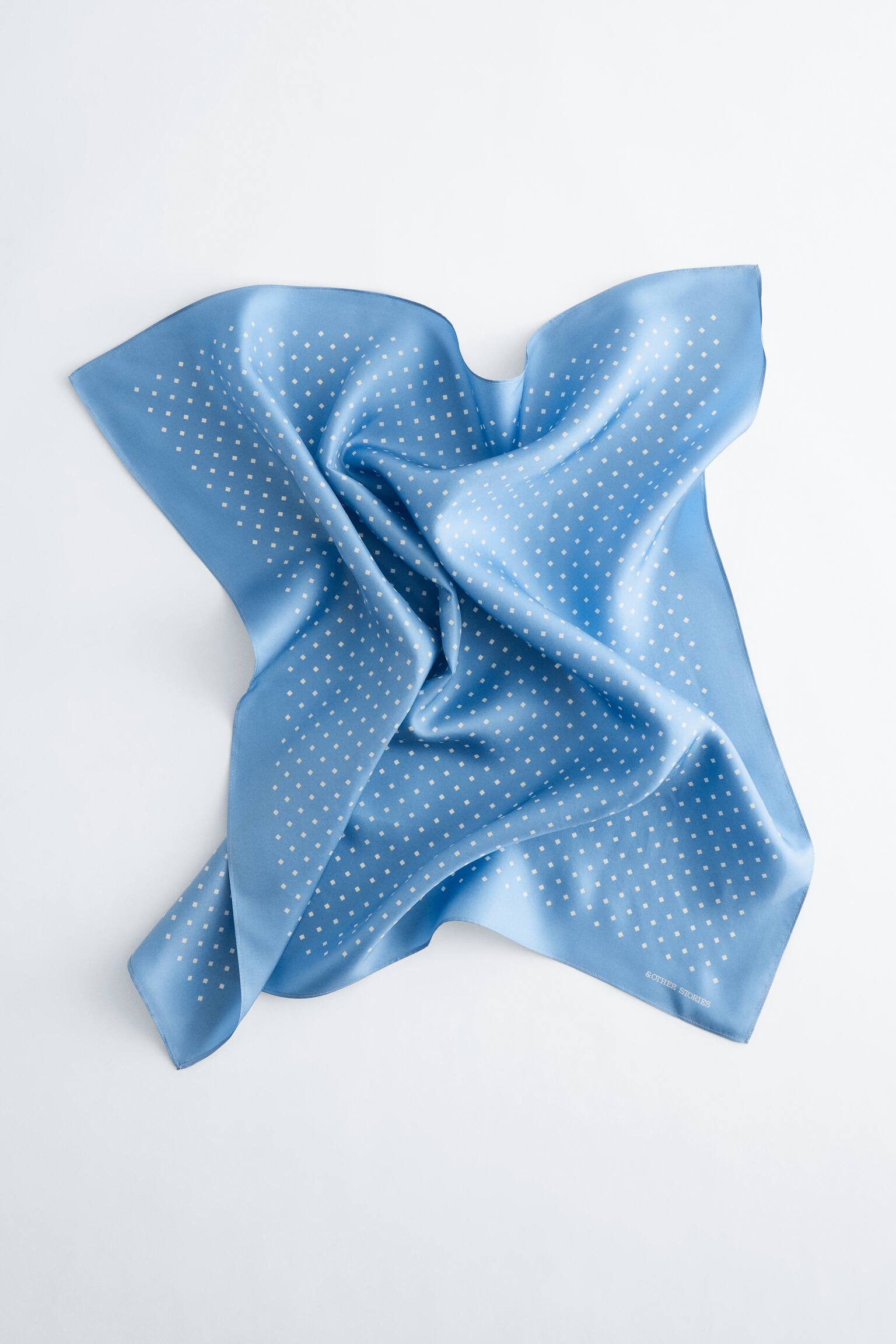 Pañuelo de seda con estampado de rombos - Celeste/Verde caqui - 3