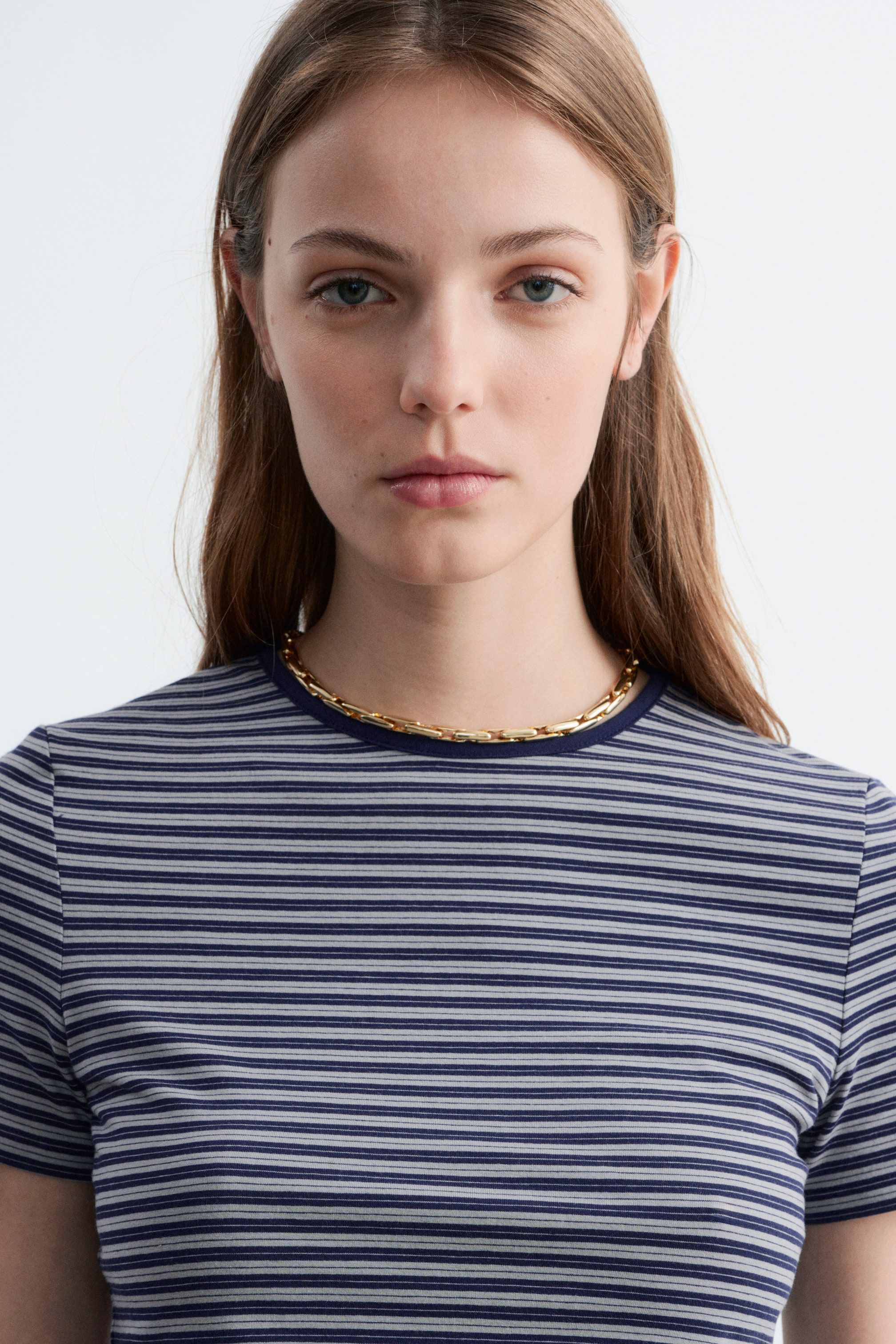 View larger image: Slim Fit Jersey T-Shirt - Dark Blue/Striped - Ladies | H&M GB 1
