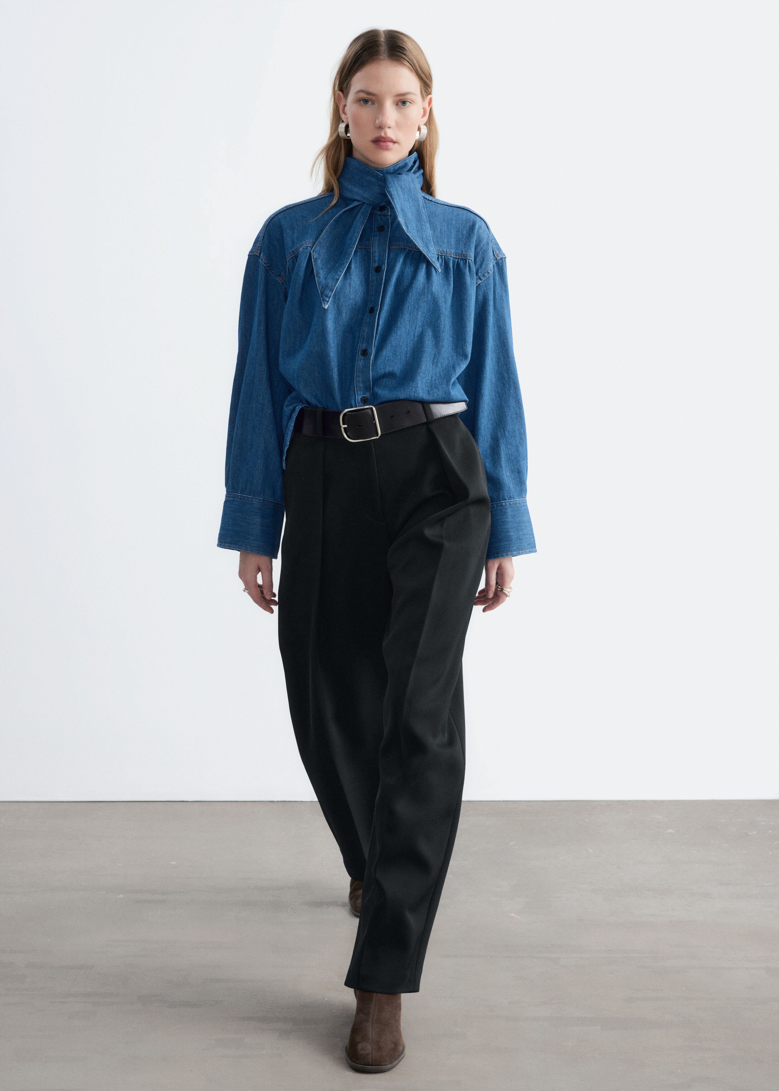 Scarf-Collar Denim Shirt by & Other Stories