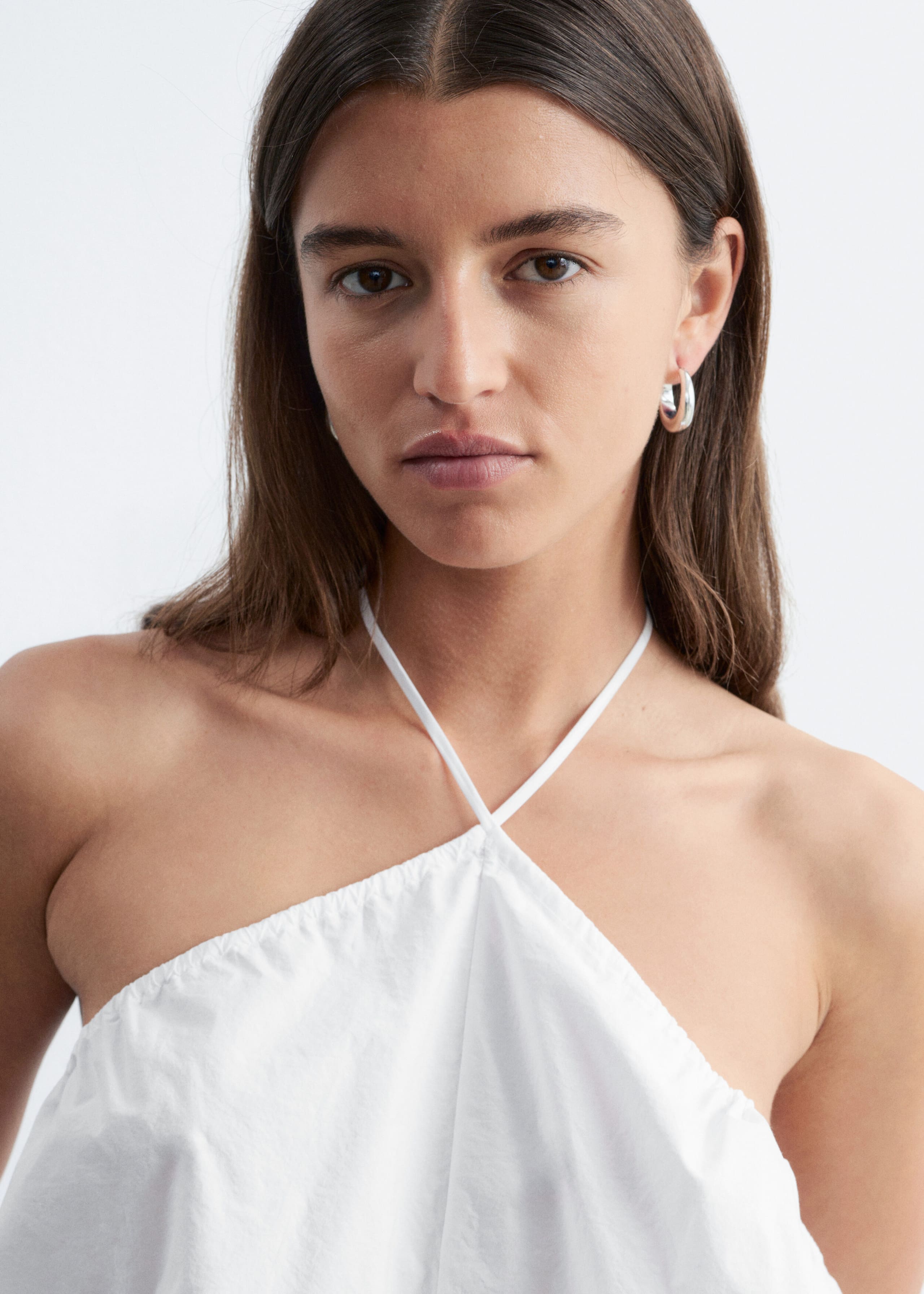 Tie-Neck Halterneck Top - White - Lookbook