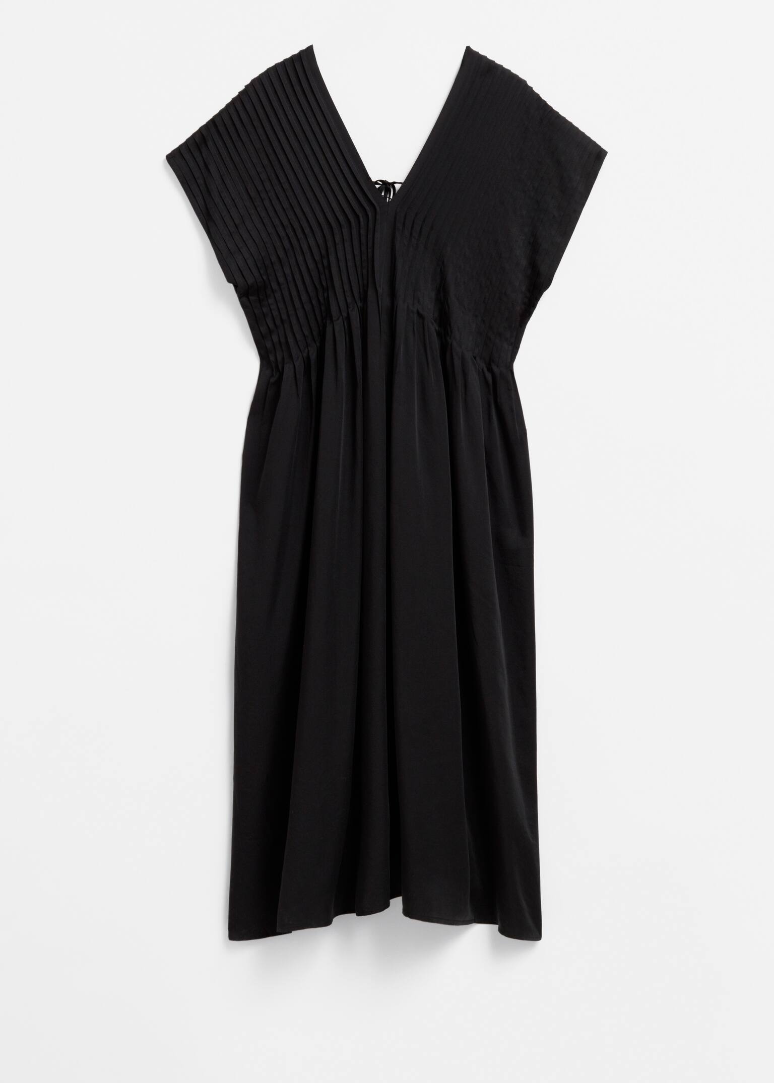Pleated Dolman Midi Dress - Μαύρο/Σκούρο Μωβ - 2