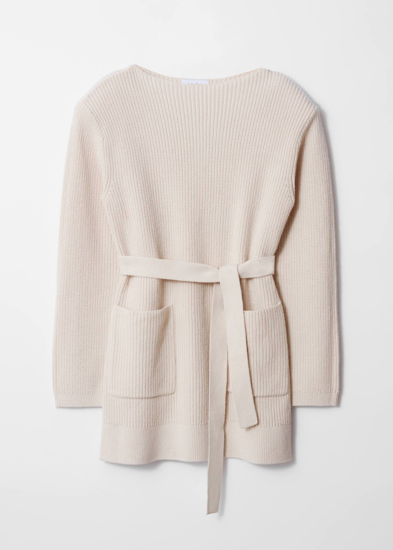 Belted Wool Mini Dress - Beige/Navy