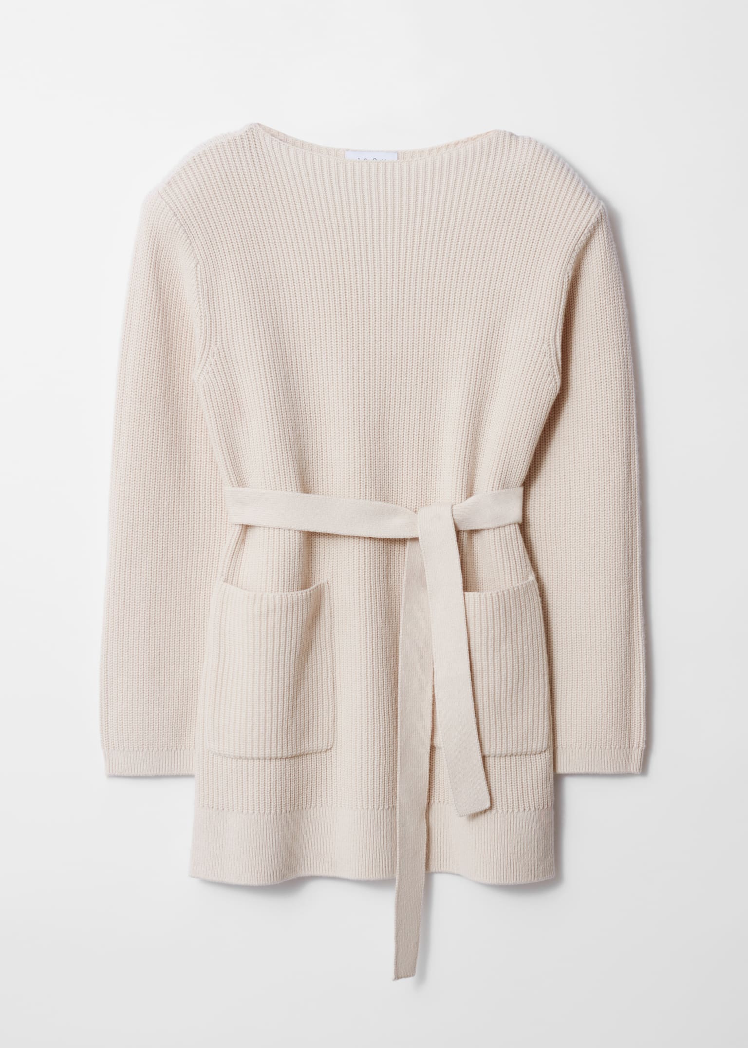 Robe courte en laine ceinturée - Beige/Bleu marine